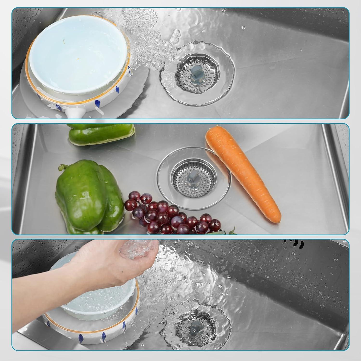 Hibbent 3-in-1 Kitchen Sink Drain Strainer  Stopper , Stainless Steel Pop-Up Design, Anti-Clogging Metal Basket with Handle, Compatible with US Standard 3-1/2" Drain