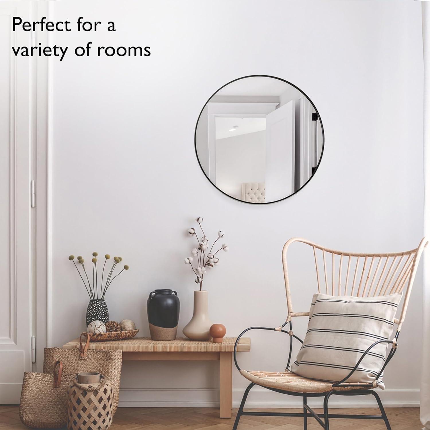 23.5 in. W x 23.5 in. H Metal Framed Flushmount Round Decorative Accent Bathroom Vanity Mirror with Black Frame