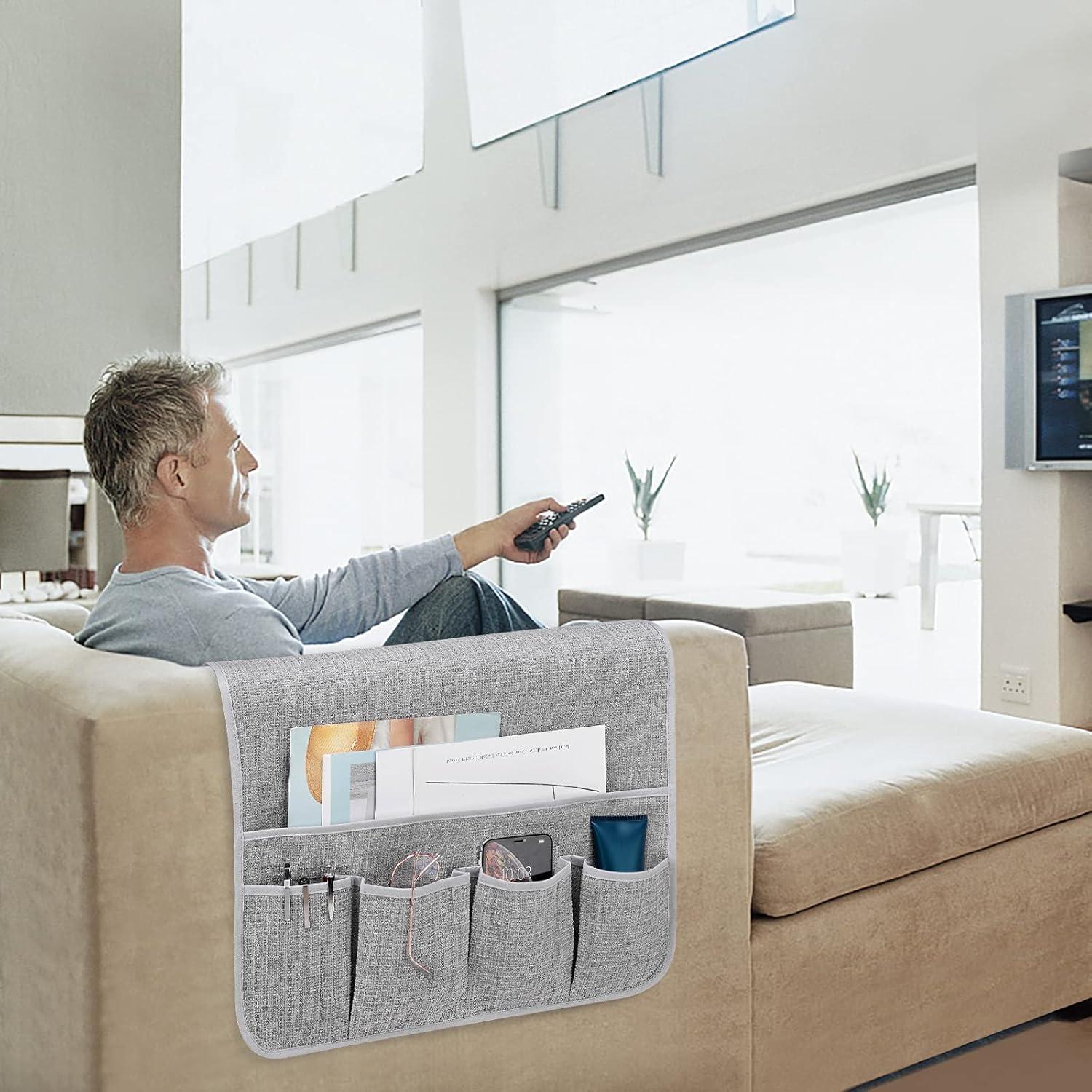Flyingshark Non-Slip Remote Control Holder, Armrest Organizer for Recliner Couch Sofa Chair, Armchair Caddy with 5 Pockets for Smart Phone, Book, Magazines, Ipad