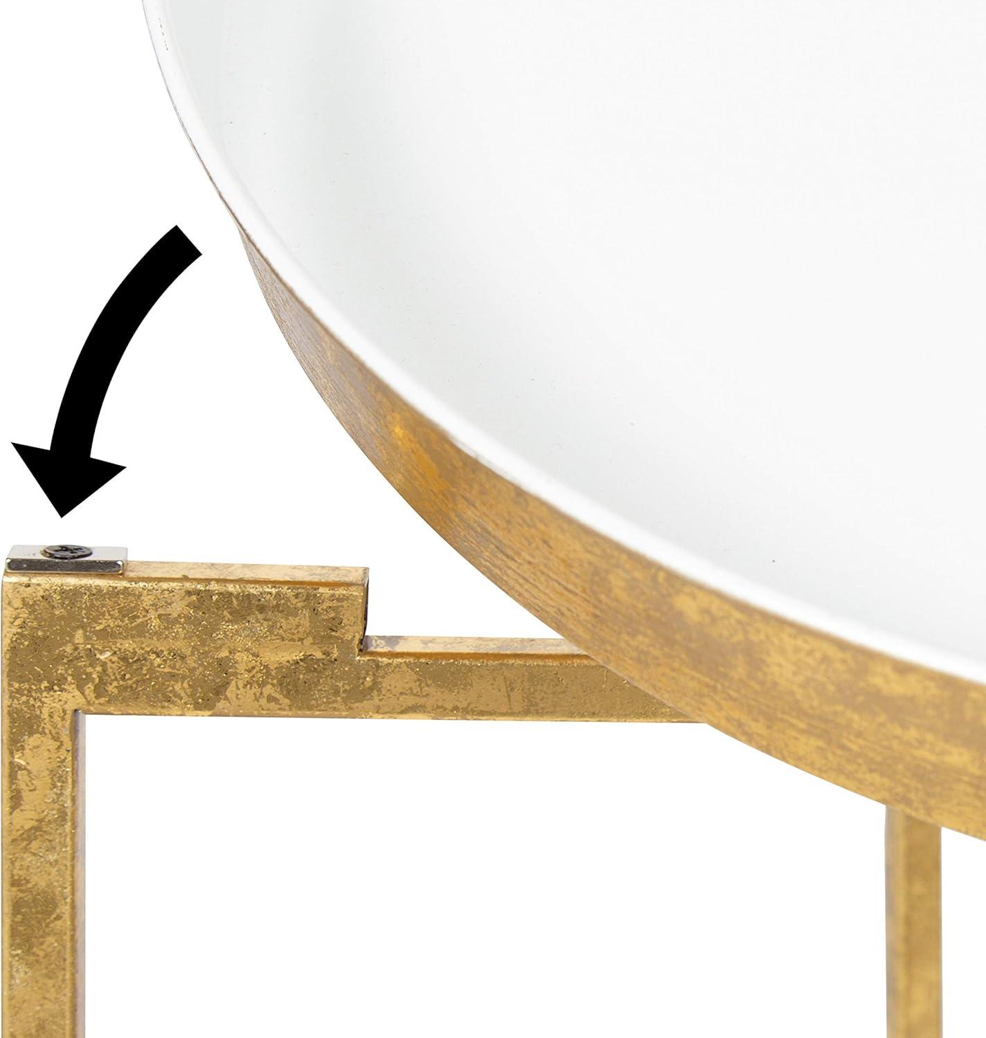 Celia Round White and Gold Metal Mirrored Side Table, 21"