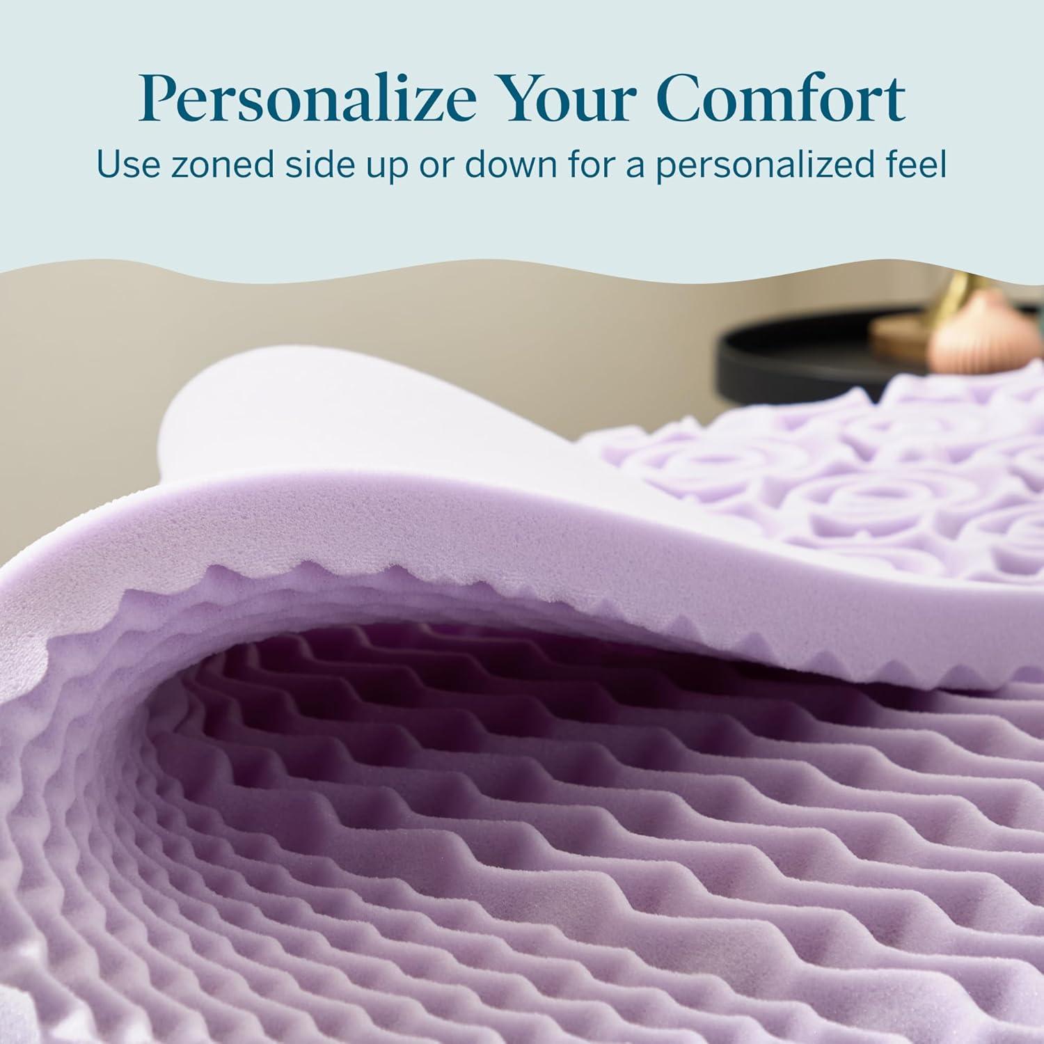 Lucid Comfort Collection 2" Zoned Lavender Memory Foam Mattress Topper