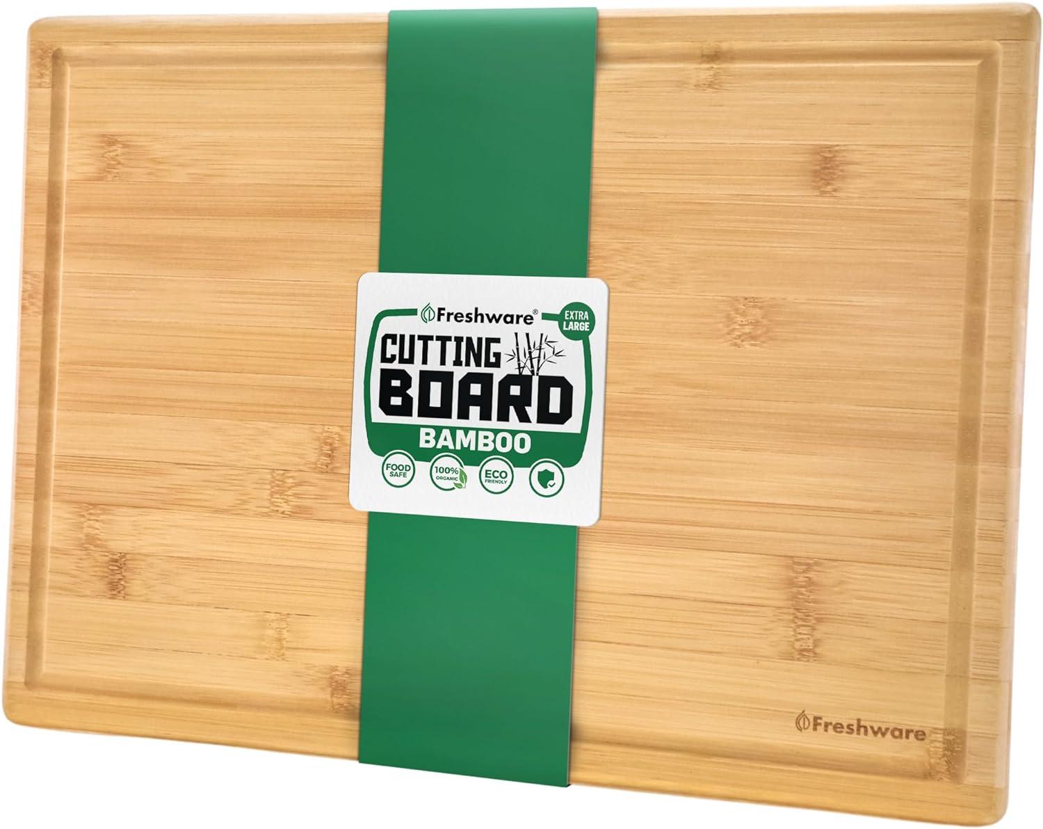 Extra Large Natural Bamboo Rectangular Cutting Board with Juice Groove