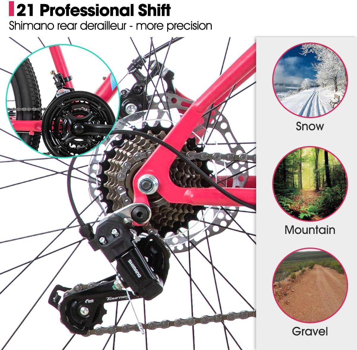 26-Inch Pink Carbon Steel Mountain Bike with 21 Speeds