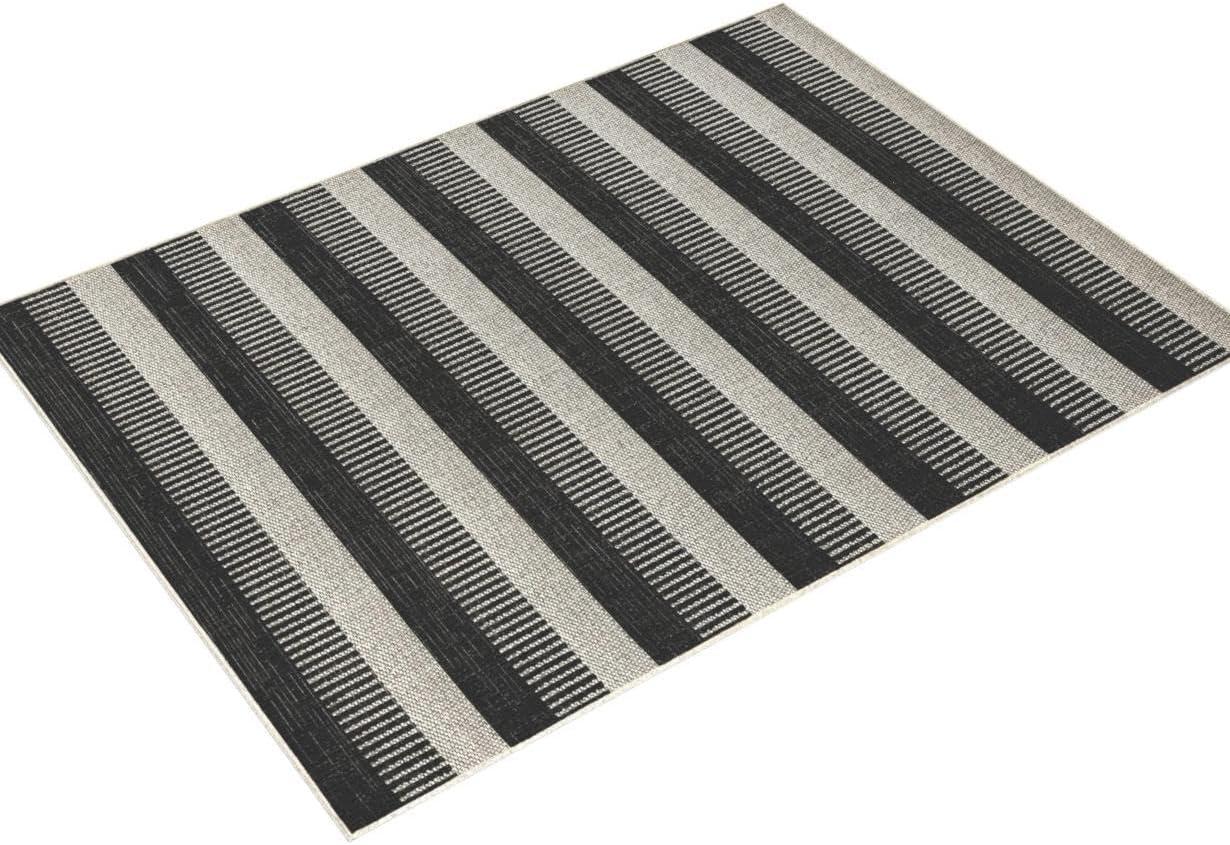 Nicole Miller New York Patio Country Charlotte Modern Striped Indoor/Outdoor Area Rug, Black/Grey