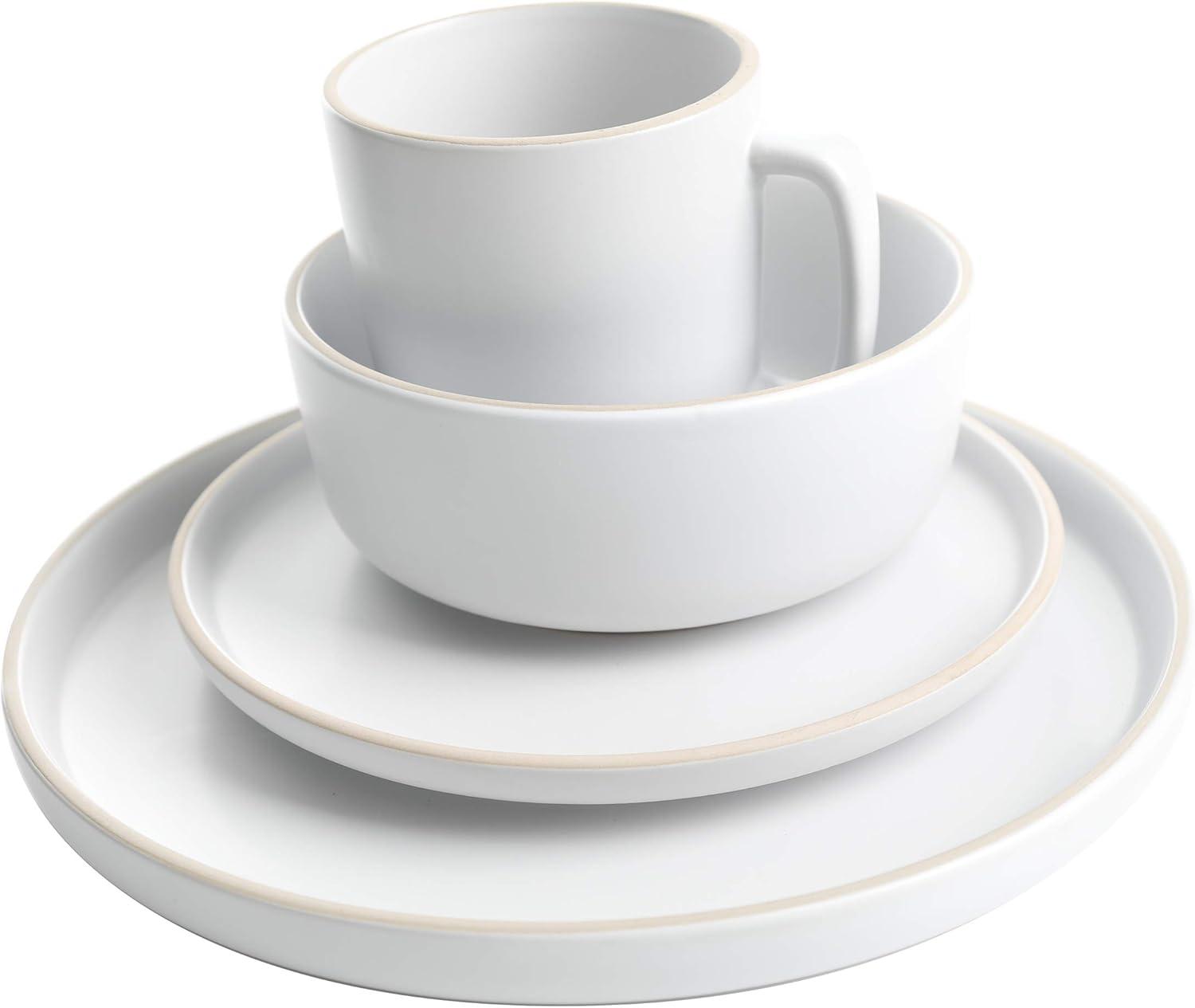 Matte White Ceramic 16-Piece Dinnerware Set, Service for 4