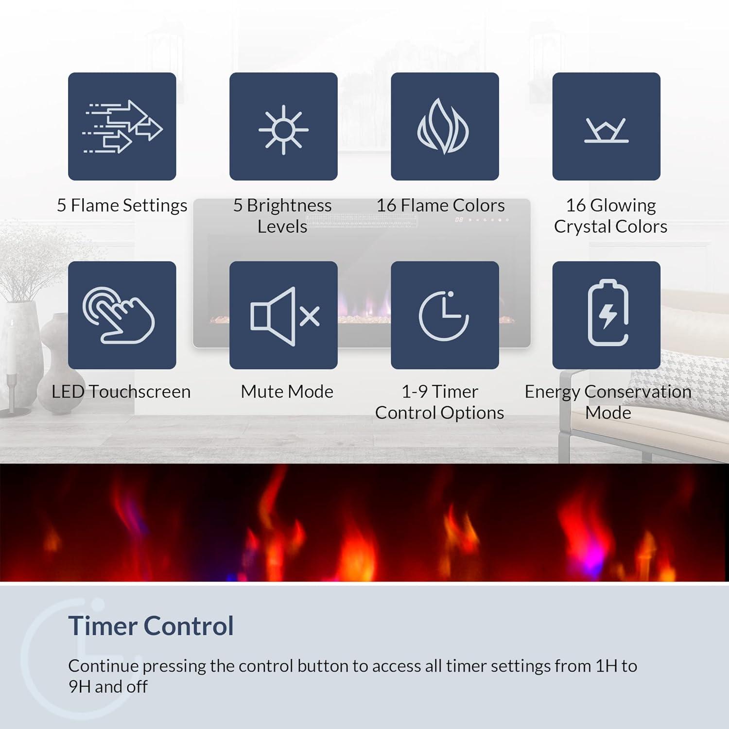 BELLEZE Fireplace TV Stand for TVs Up To 75", Entertainment Center with 36" Electric Fireplace, LED Ambient Lighting, and Storage, Media Console Table 69 Inch - Avenue (Black)