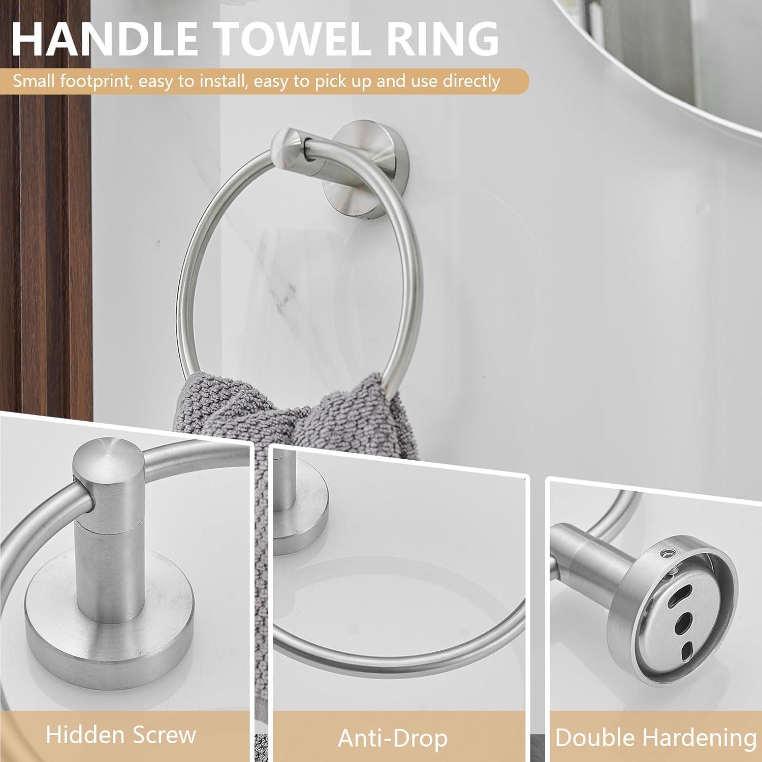 5-Piece Bathroom Hardware Set Matte Black Accessories Include 24-Inch Towel Bar, Towel Ring, Toilet Paper Holder and Robe Hooks Stainless Steel Wall Mounted Towel Hanger