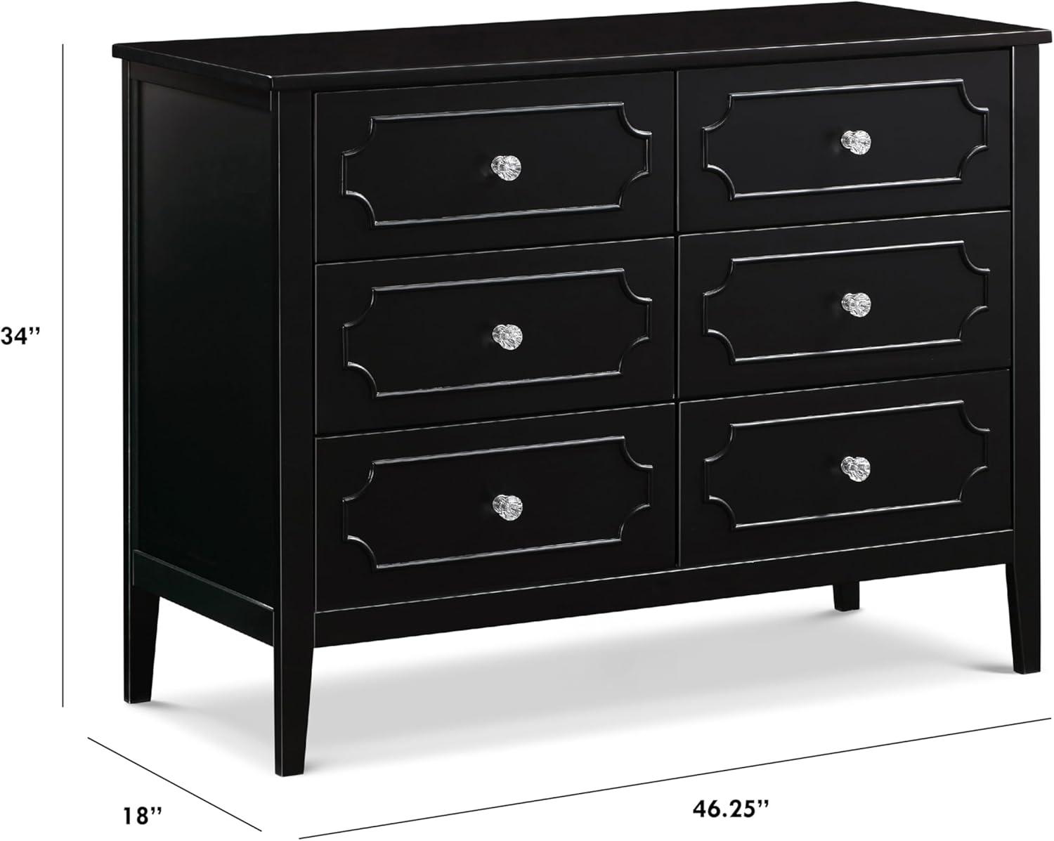 Ebony 6-Drawer Dresser with Crystal Knobs