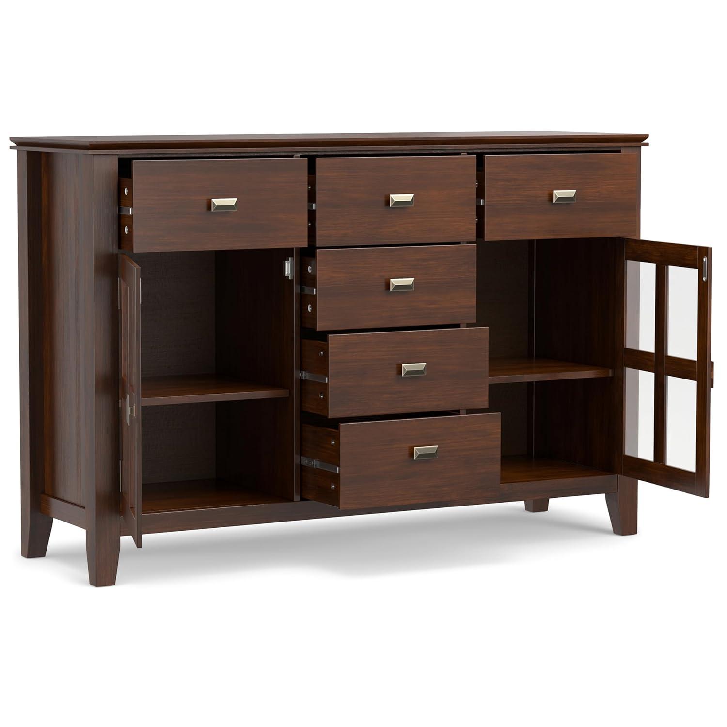 Simpli Home Artisan 54"W Solid Wood Sideboard Buffet with Tempered Glass Doors and 6 Drawers