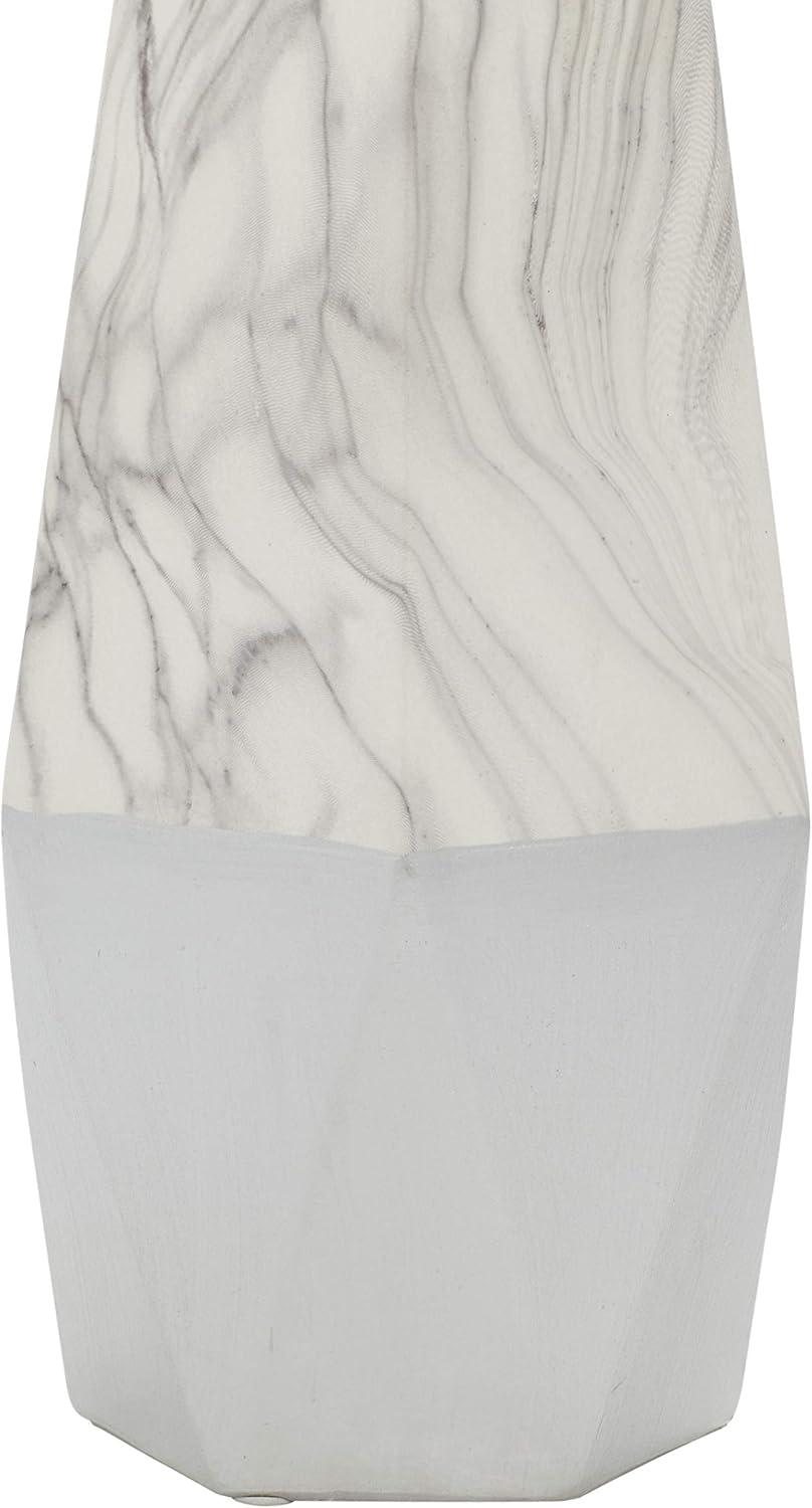 Leyt Ceramic Faux Marble Decorative Gray Vase with Silver Base