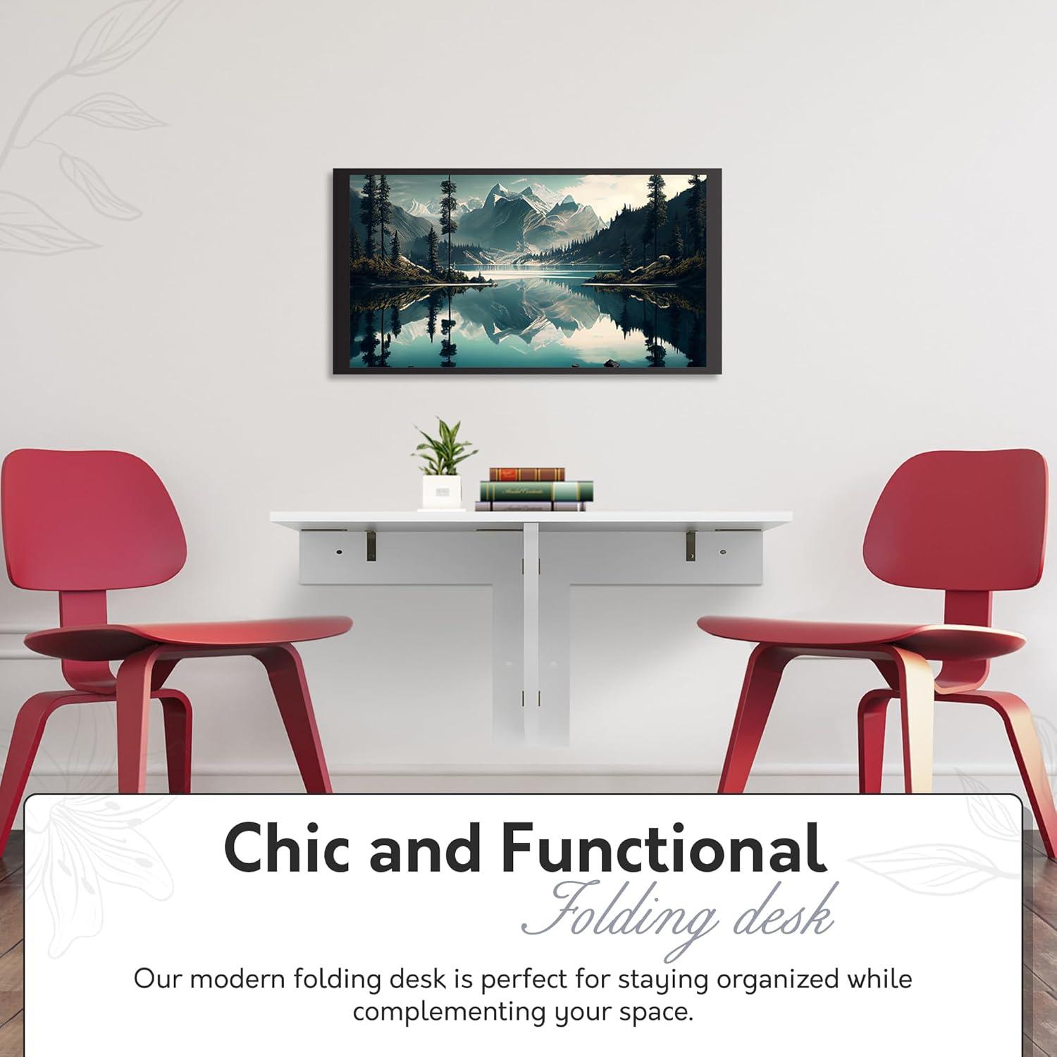 30" x 21.5" Wall Mounted Folding Table and Computer Desk White - InPlace: Fold Down Wall Desk, Kids Foldable Table