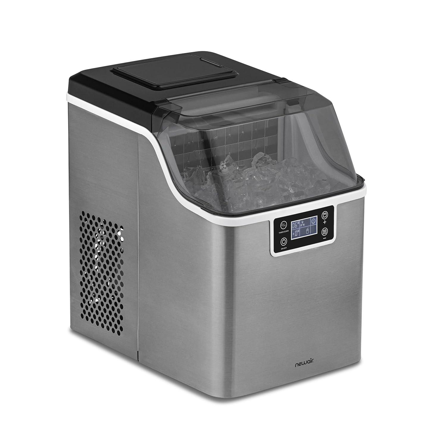 Newair Countertop Clear Ice Maker, 45lbs/Day Ice Cube Machine, Self-Cleaning Function and Custom Ice Thickness, Portable Ice Maker, 24H Timer