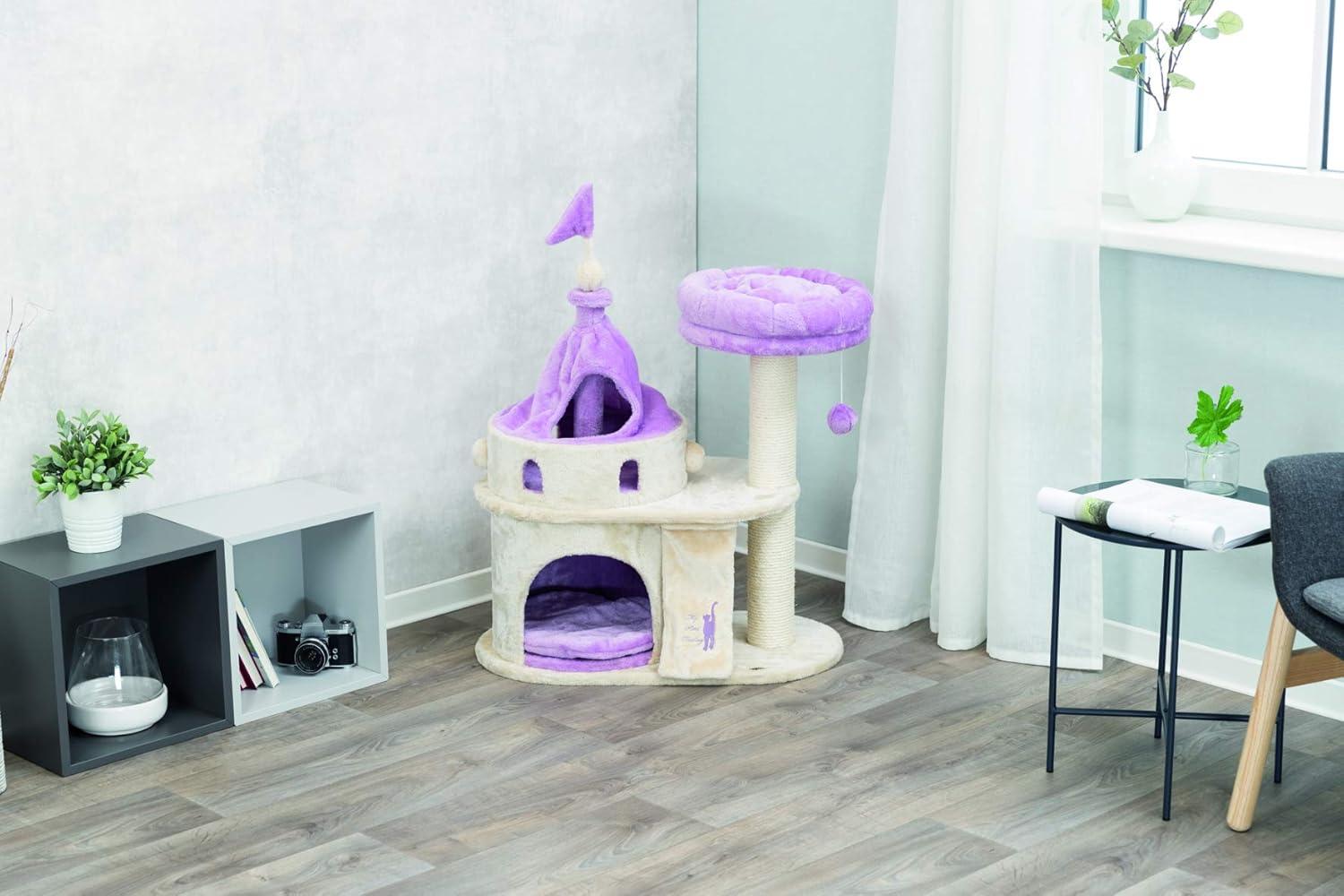 TRIXIE My Kitty Darling Castle Condo, Plush Cat Tree, Sisal Scratching Post, Removable Bed, Crinkling Blanket, Cat Toy