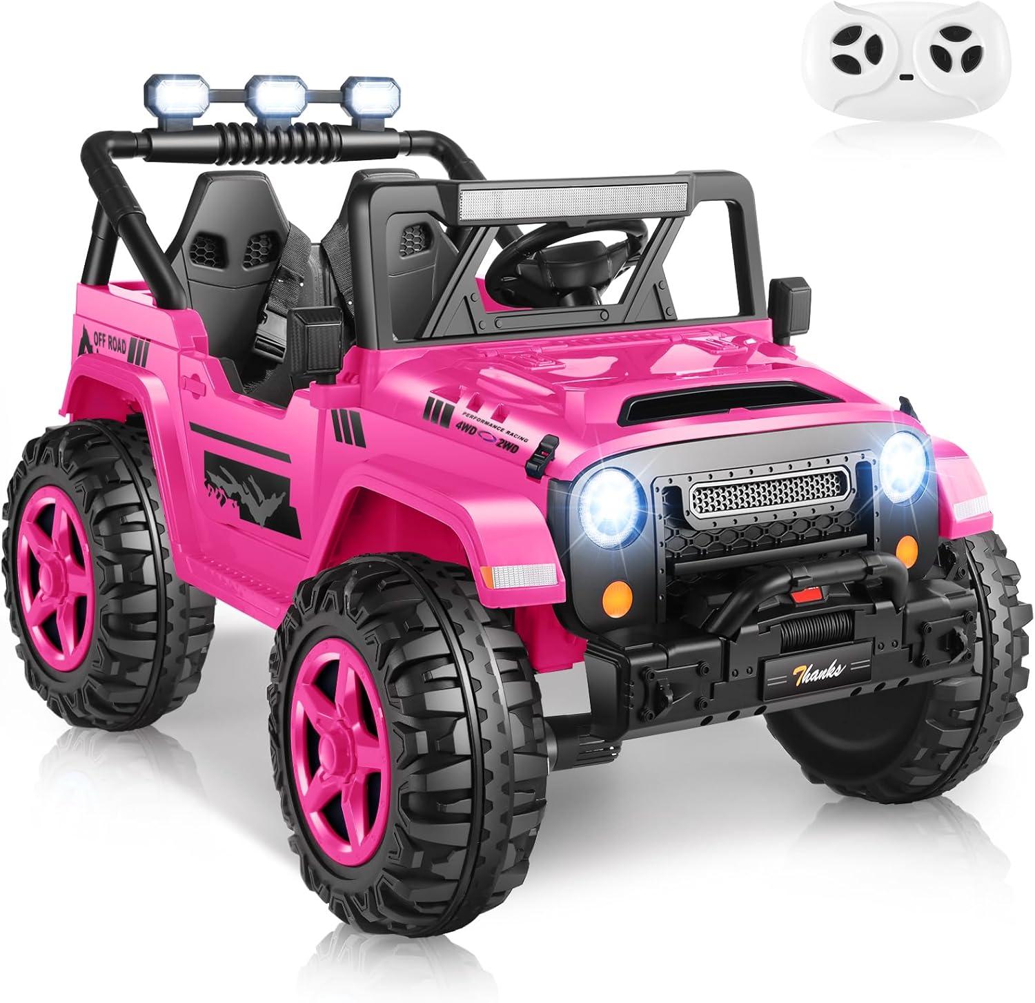 Ancheer 24V 4WD//2WD Ride On Jeep Truck,2 Seater Kids UTV With 4X200w Powerful Engine,Remote Control,Bluetooth,20 Wide Seat,Vehicles for Kids Toddlers