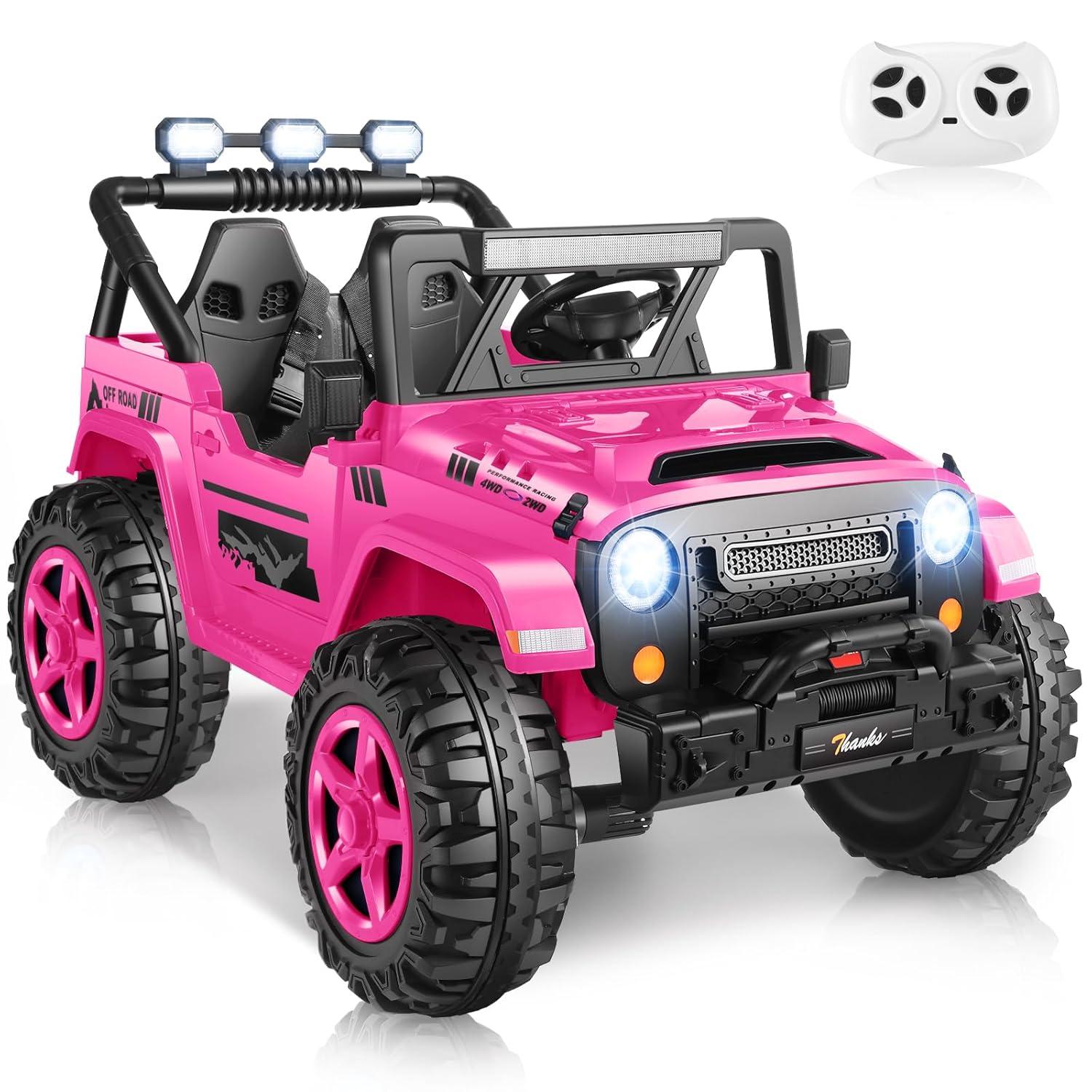 Ancheer 24V 4WD//2WD Ride On Jeep Truck,2 Seater Kids UTV With 4X200w Powerful Engine,Remote Control,Bluetooth,20 Wide Seat,Vehicles for Kids Toddlers