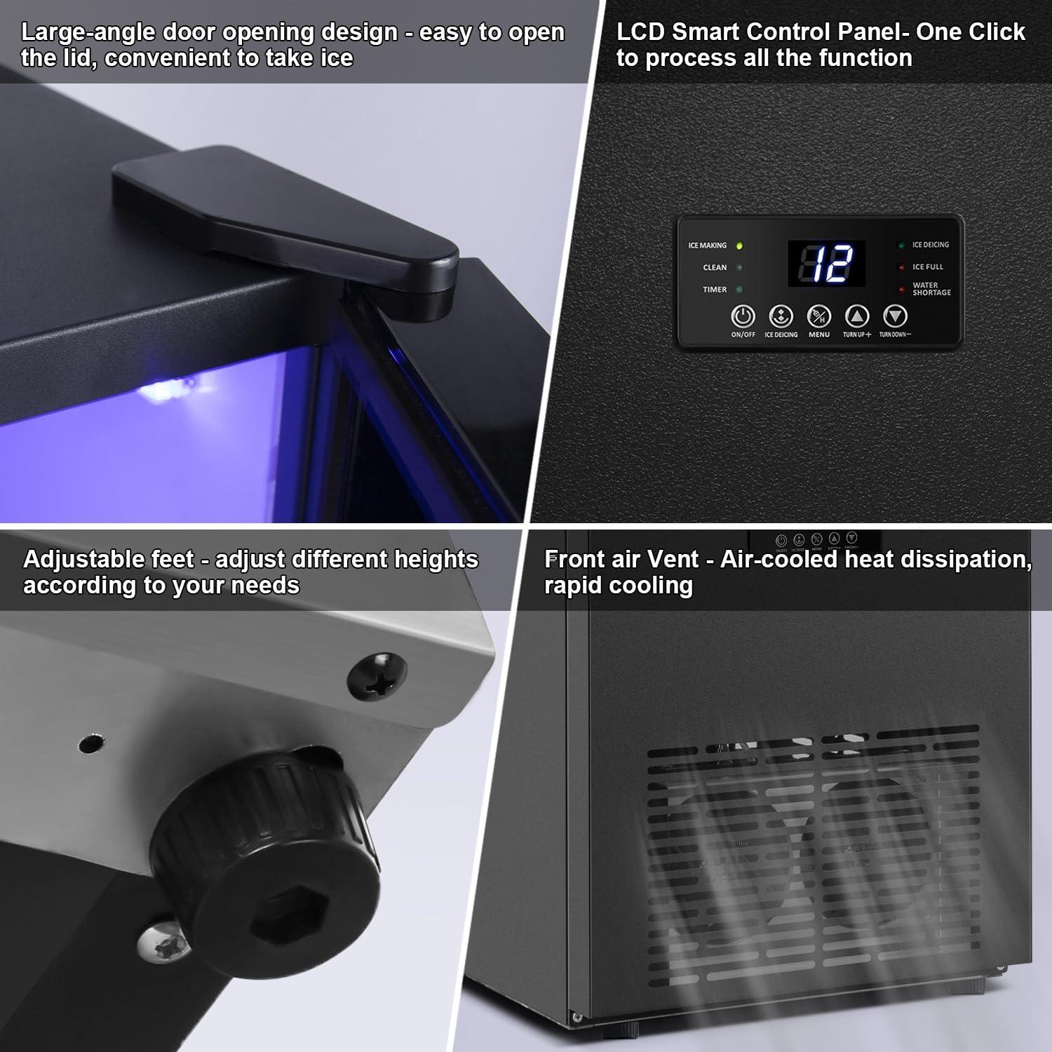 15in. 160Lbs/24H Black Stainless Steel Ice Maker in Stainless Steel with 35LBS Storage Bin