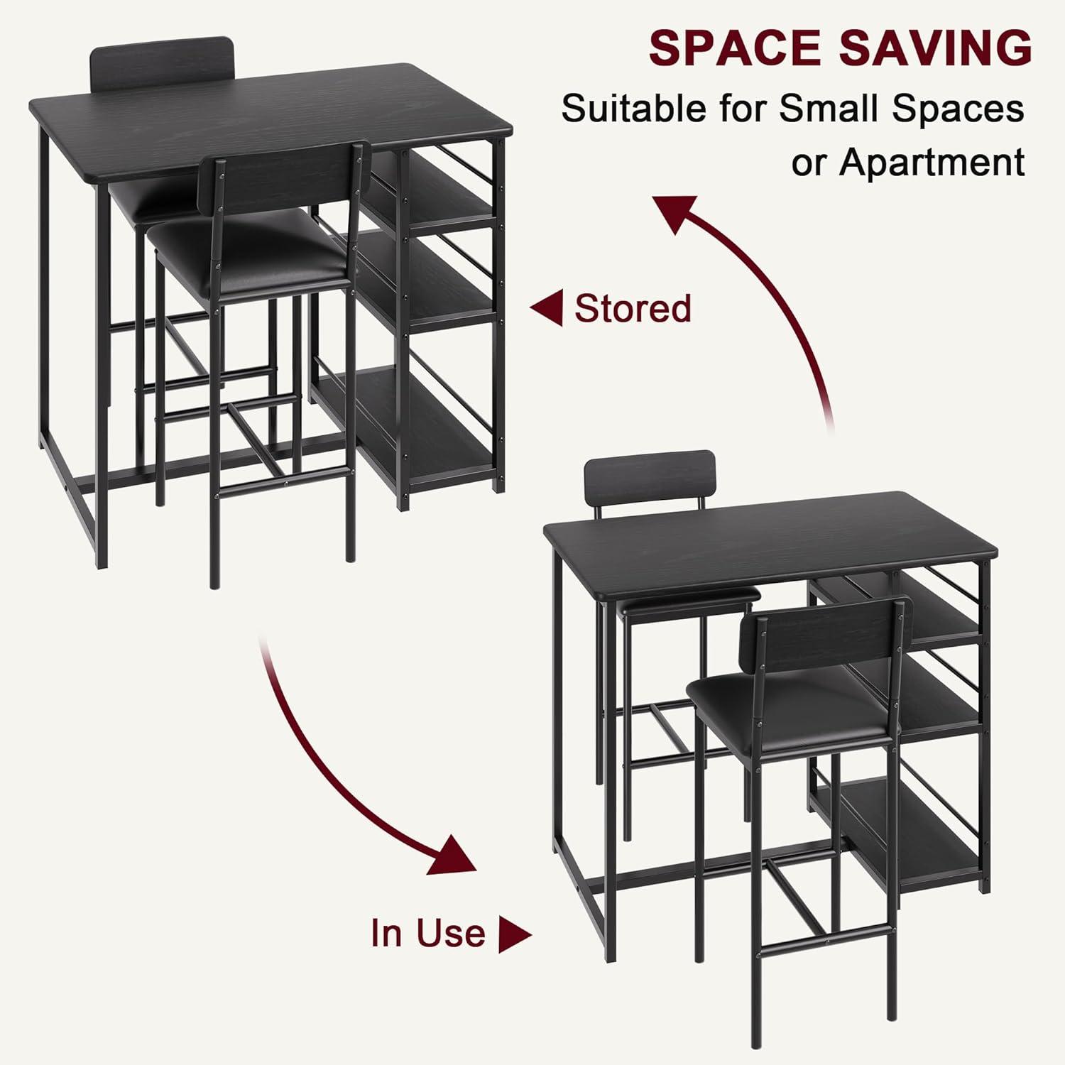 Yartaka Kitchen Table Set, Dining Table and Chairs for 2, 3 Piece Dining Room Table Set with 2 Upholstered Chairs for Small Spaces, Apartment, Breakfast, Pub, Rustic Black