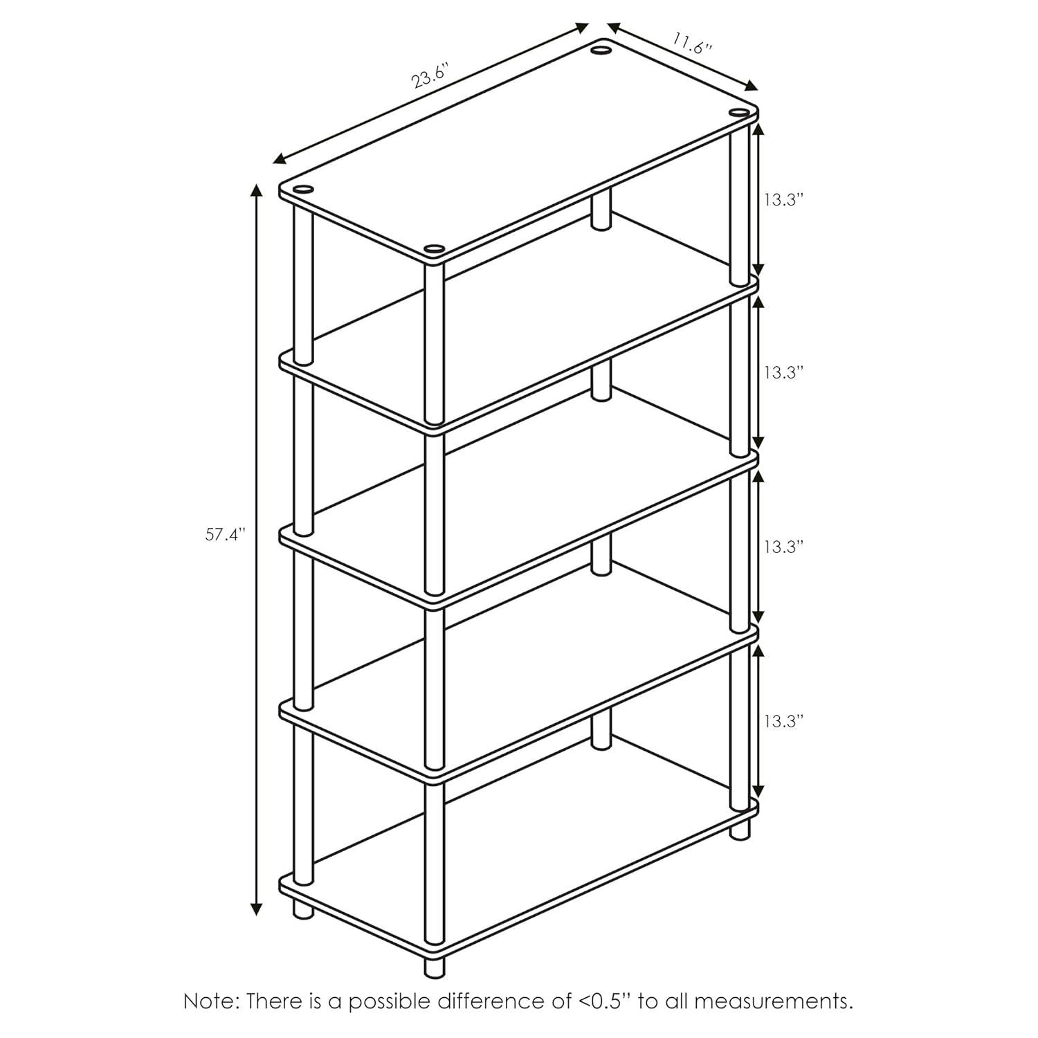 Furinno 23.6 W x 11.6 D x 57.4 H 5-Shelf Decorative Shelves, Brown and Black