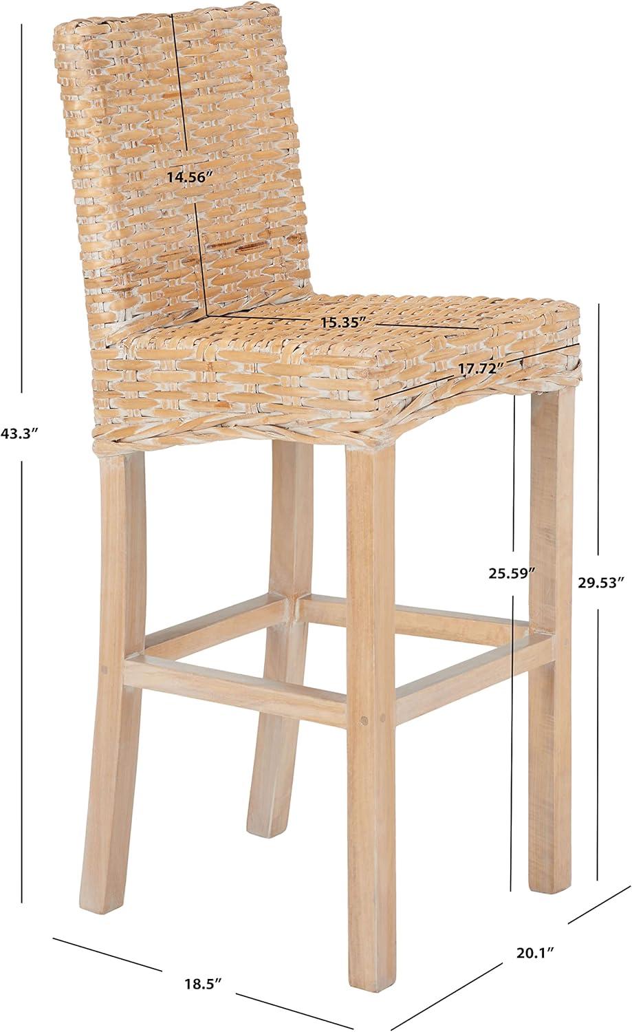 Tobie Rattan Bar Stool - White Washed - Safavieh