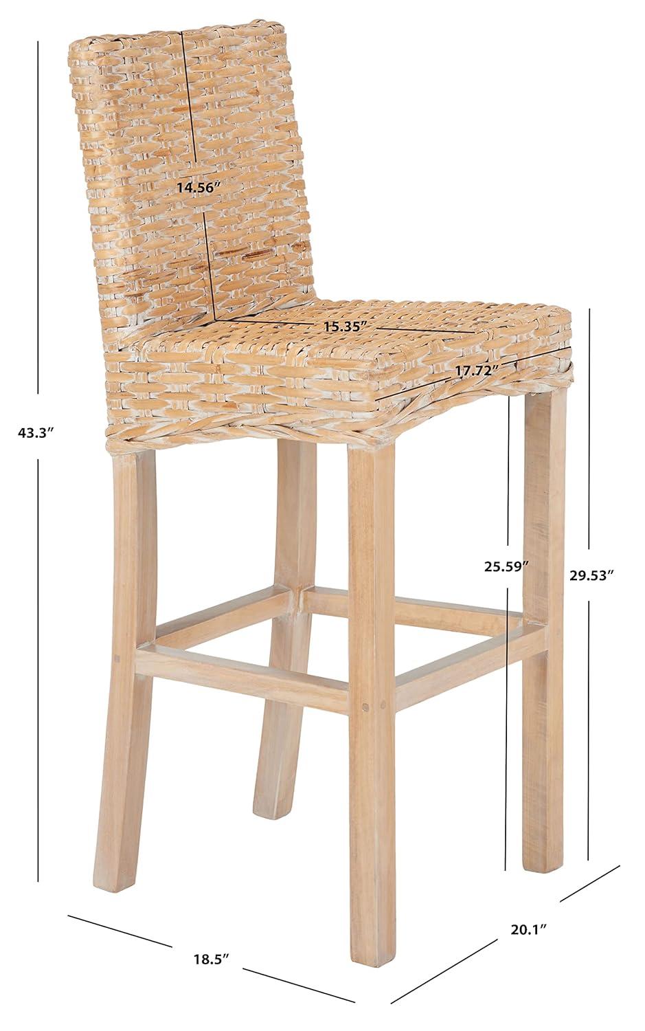 Tobie Rattan Bar Stool - White Washed - Safavieh
