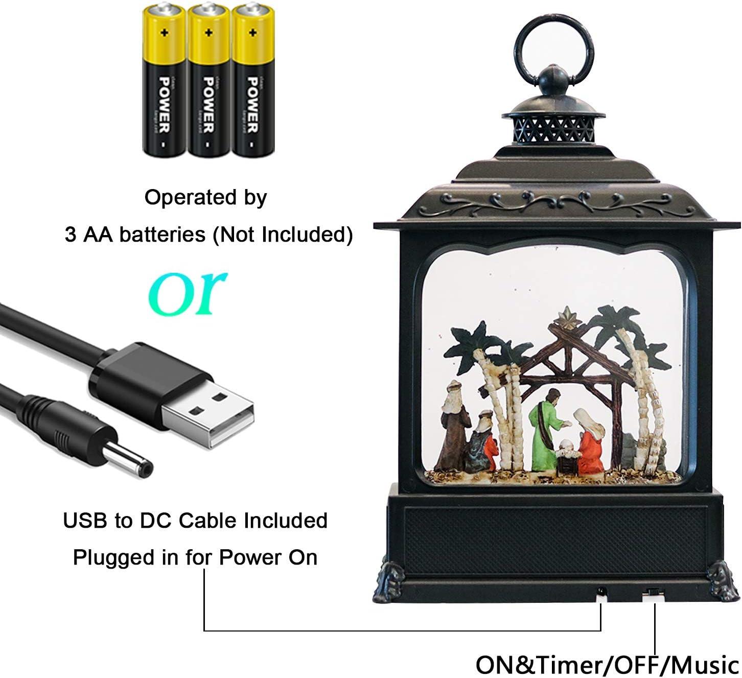 Eldnacele Musical Snow Globe Lantern with Timer, Lighted USB/Battery Operated Swirling Singing Water Glittering Lantern, Snow Globes for Adults and Kids Christmas Decoration - Nativity