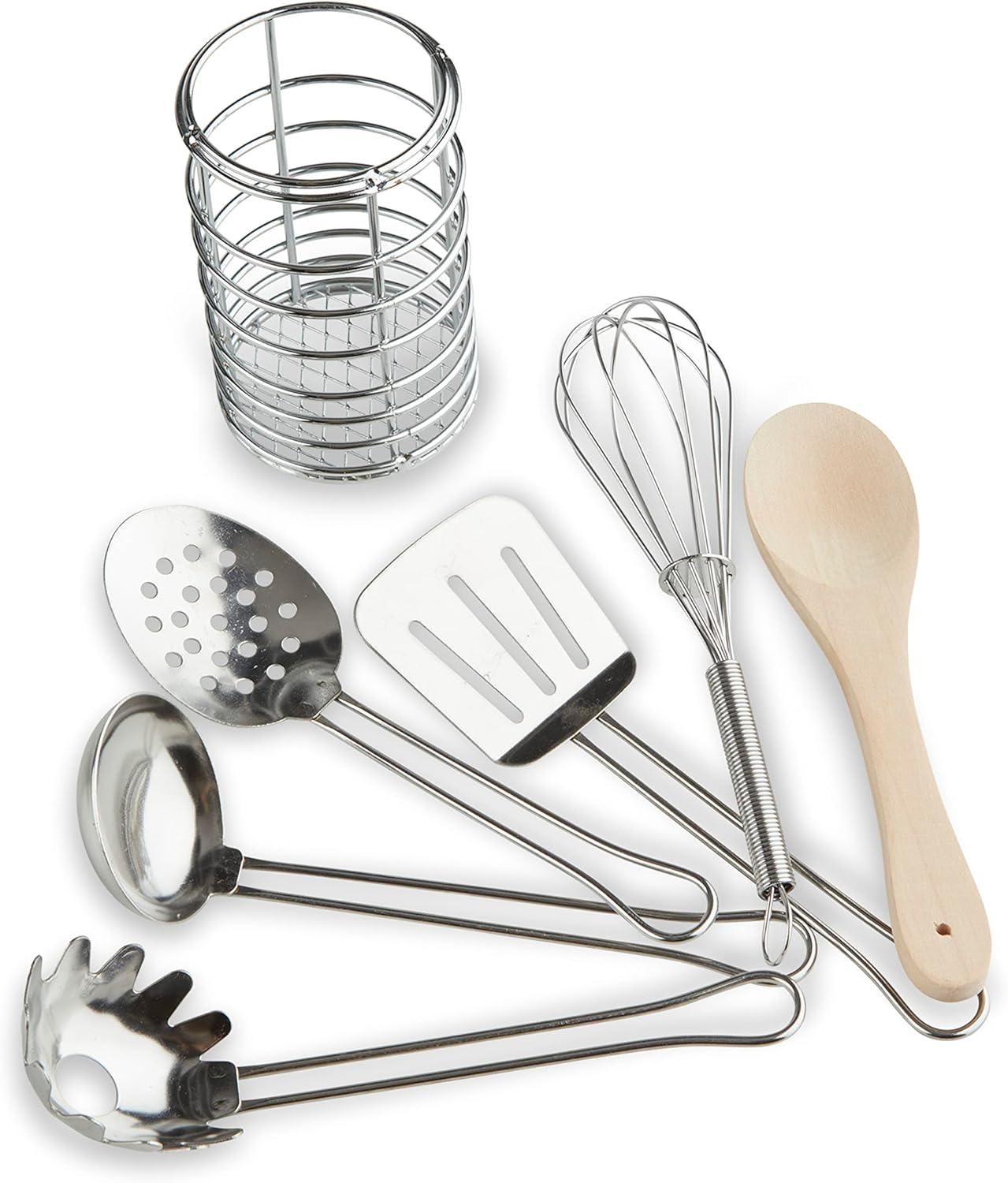 Stainless Steel and Wood Kids' Cooking Utensils Set