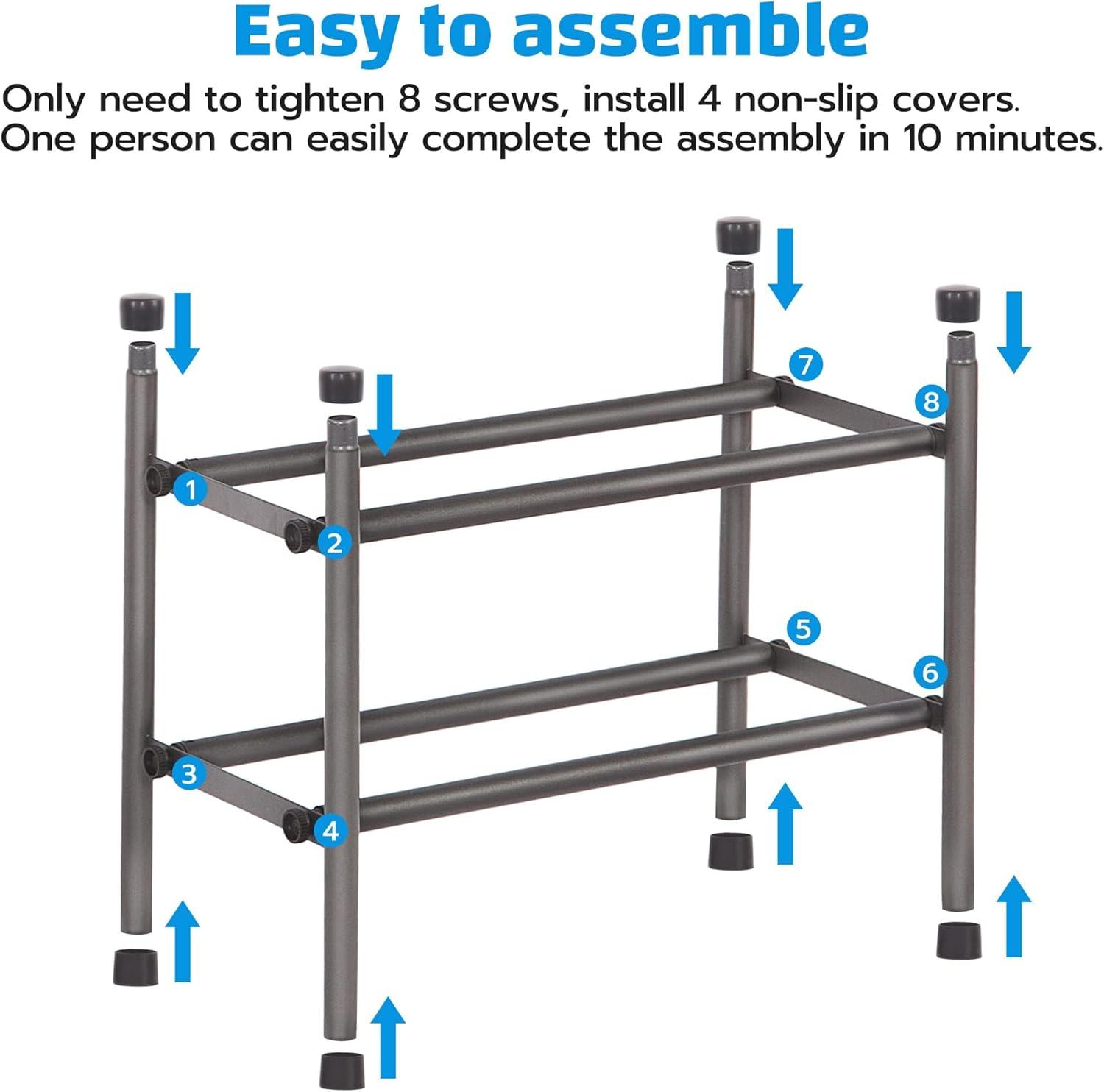 Expandable Black Metal 2-Tier Stackable Shoe Rack