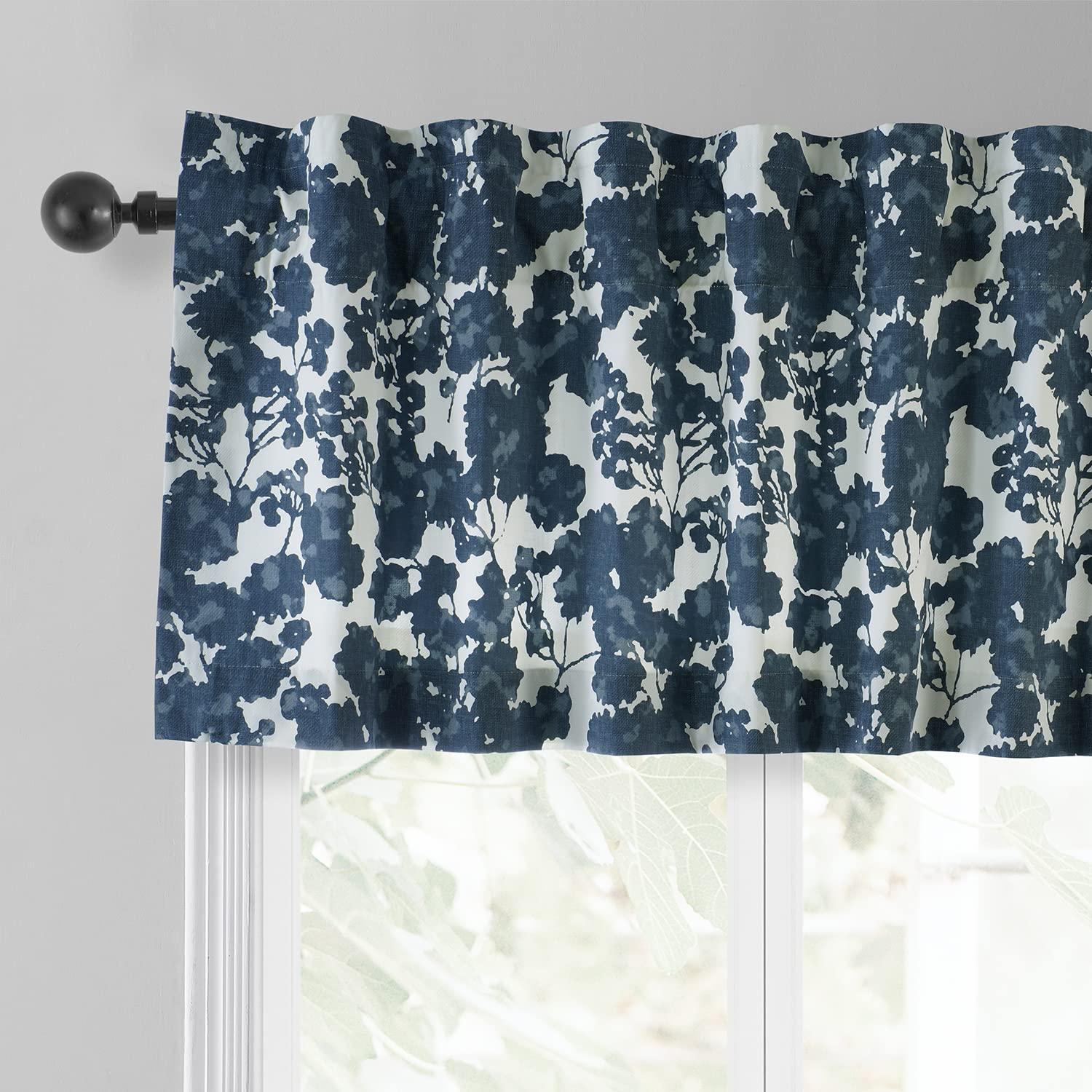 Fleur Blue Printed Cotton Rod Pocket Window Valance - 50 in. W x 19 in. L (1 Panel)