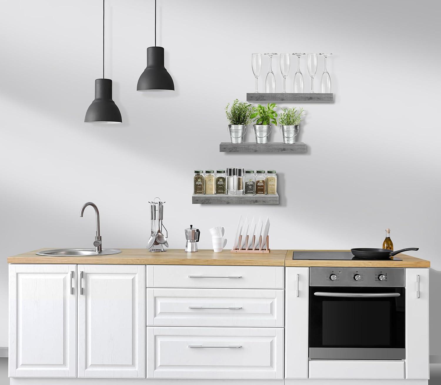 3 Pack 16 Inch Sorbus Rustic Floating Shelves - for Bedroom, Kitchen, Living Room, Office - Floating Shelf for Trophies, Books, Frames, etc