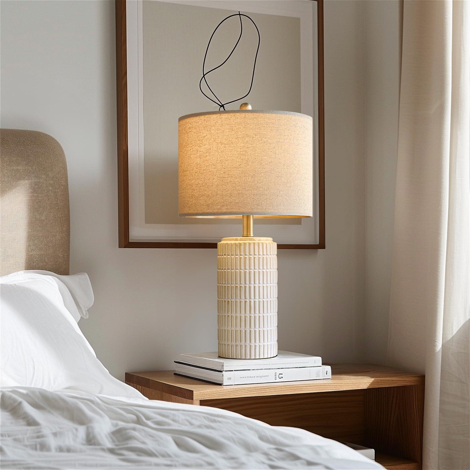 23" Modern Ceramic Table Lamp Set of 2 for Living Room White Desk Lamps for Bedroom Farmhouse Bedside Nightstand Bedside Lamp End Table Lamps Beige