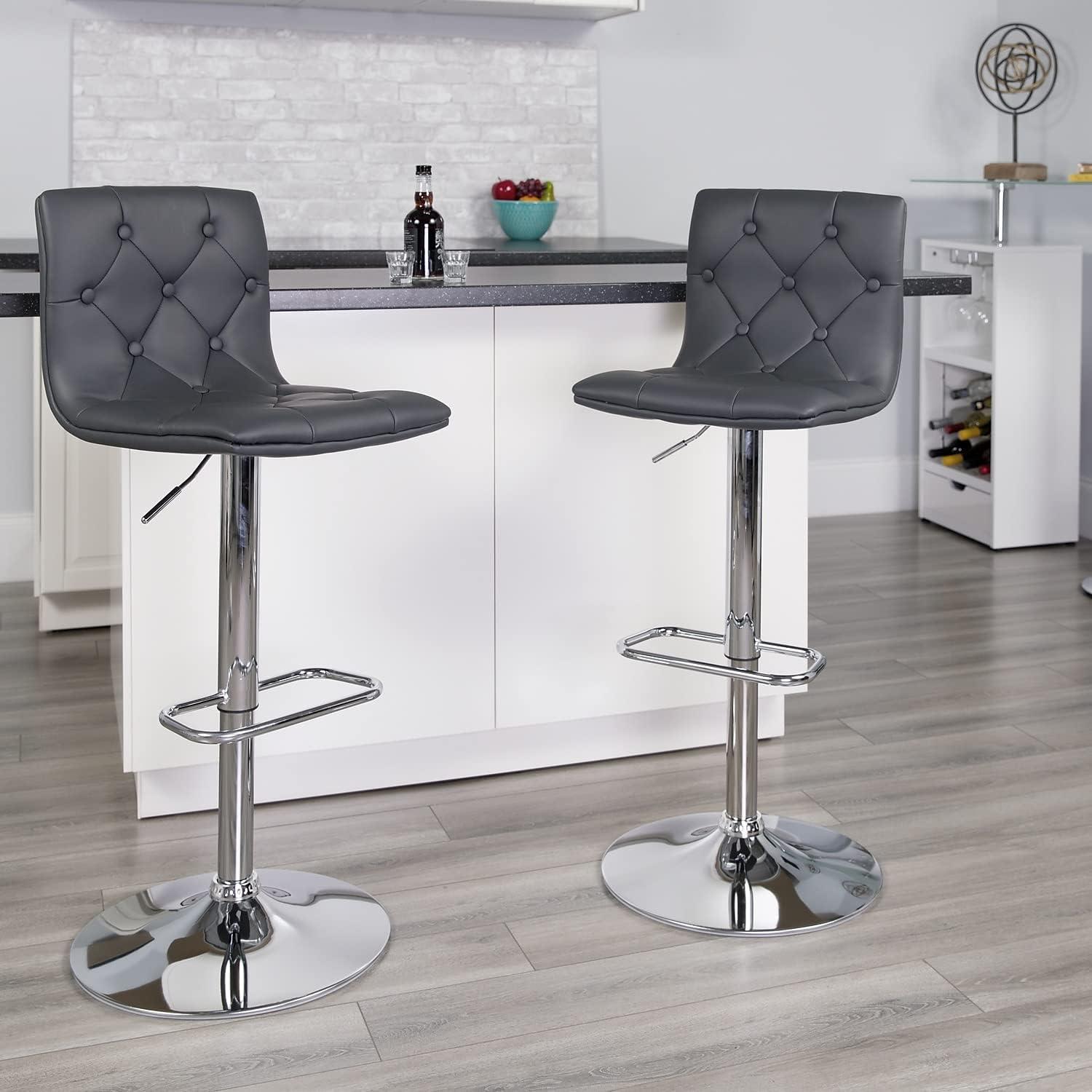 Gray Adjustable Swivel Barstool with Chrome Base