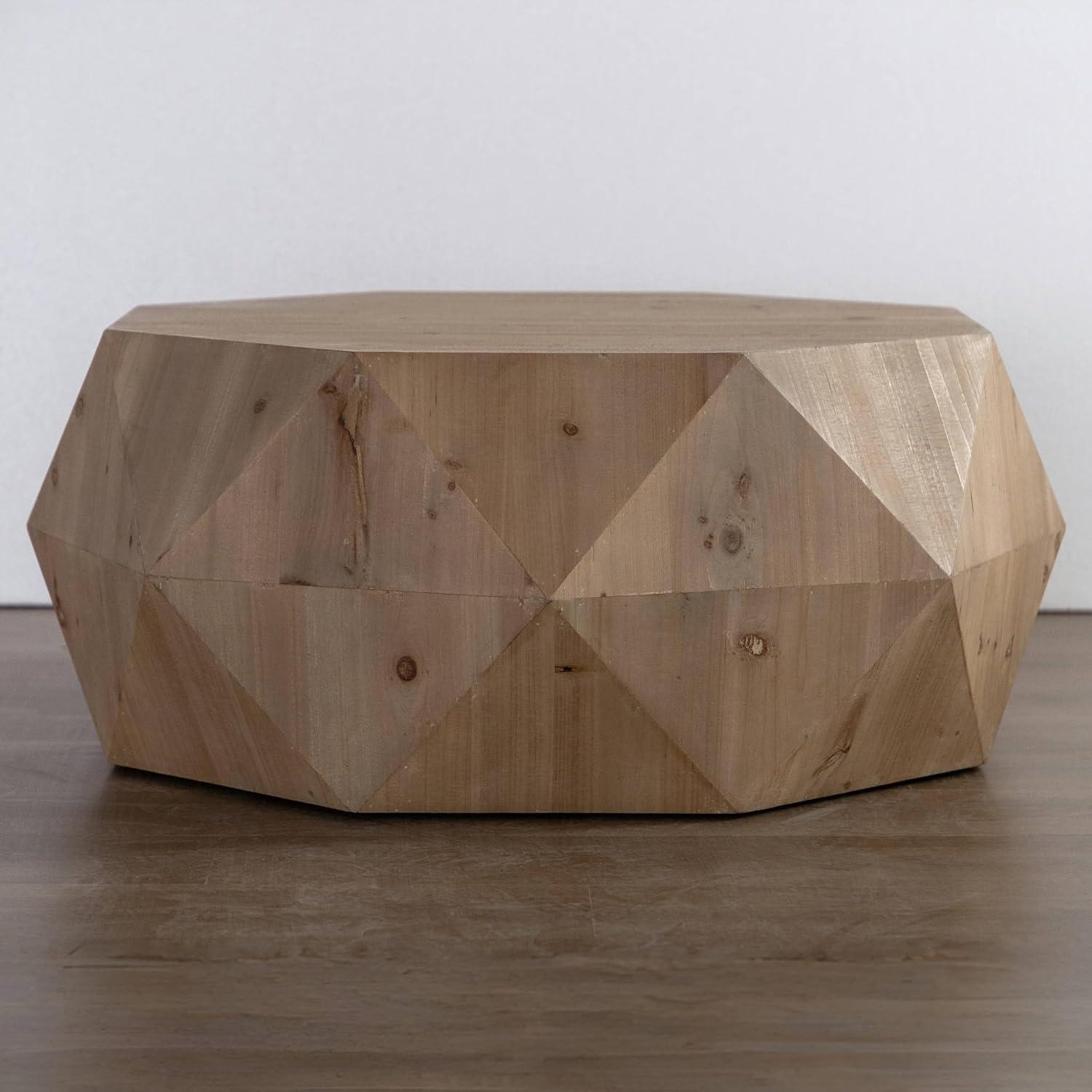 Natural Fir Wood Geometric Drum Coffee Table