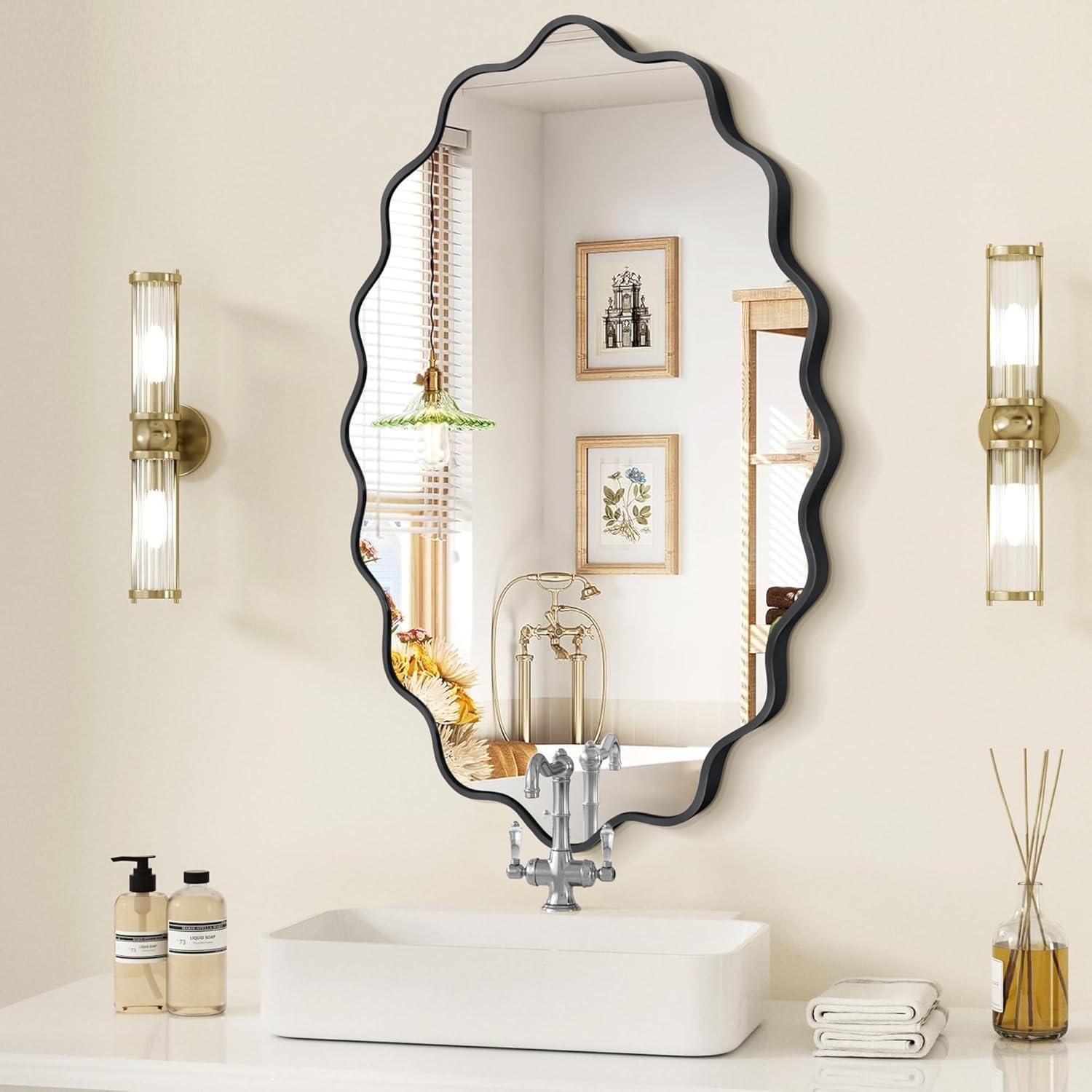 Fahomiss Elegant Oval Wavy Wall Mirror – Modern Decorative Mirror for Living Room, Bedroom, Bathroom, or Entryway – Stylish Home Décor Accent