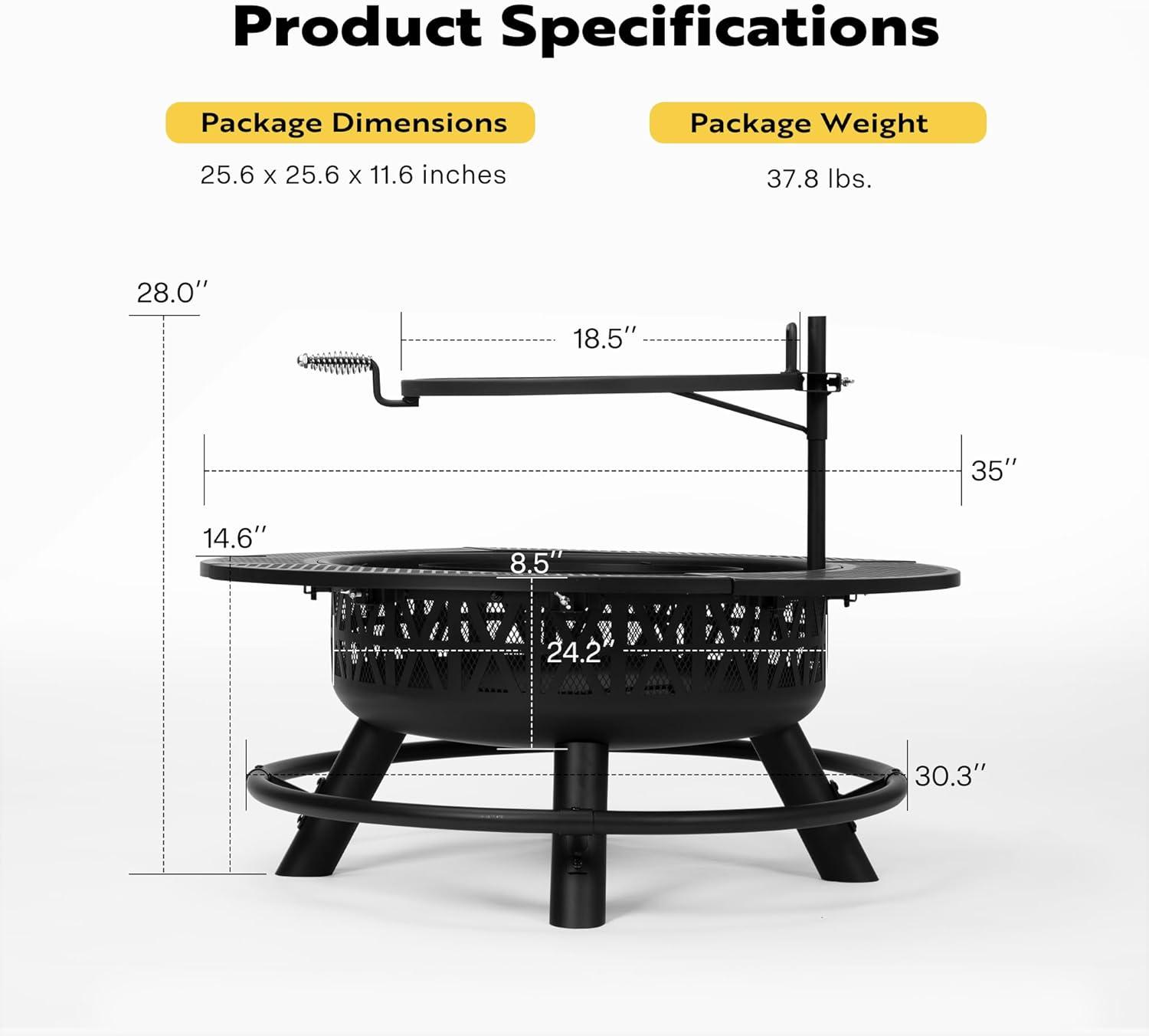 SPECSTAR 3-in-1 Fire Pit，35 in Wood Burning Firepits with Cooking Grill Grate & Charcoal Pan & Cover Lid, Metal Table for Backyard Bonfire BBQ Outdoor Camping Picnic