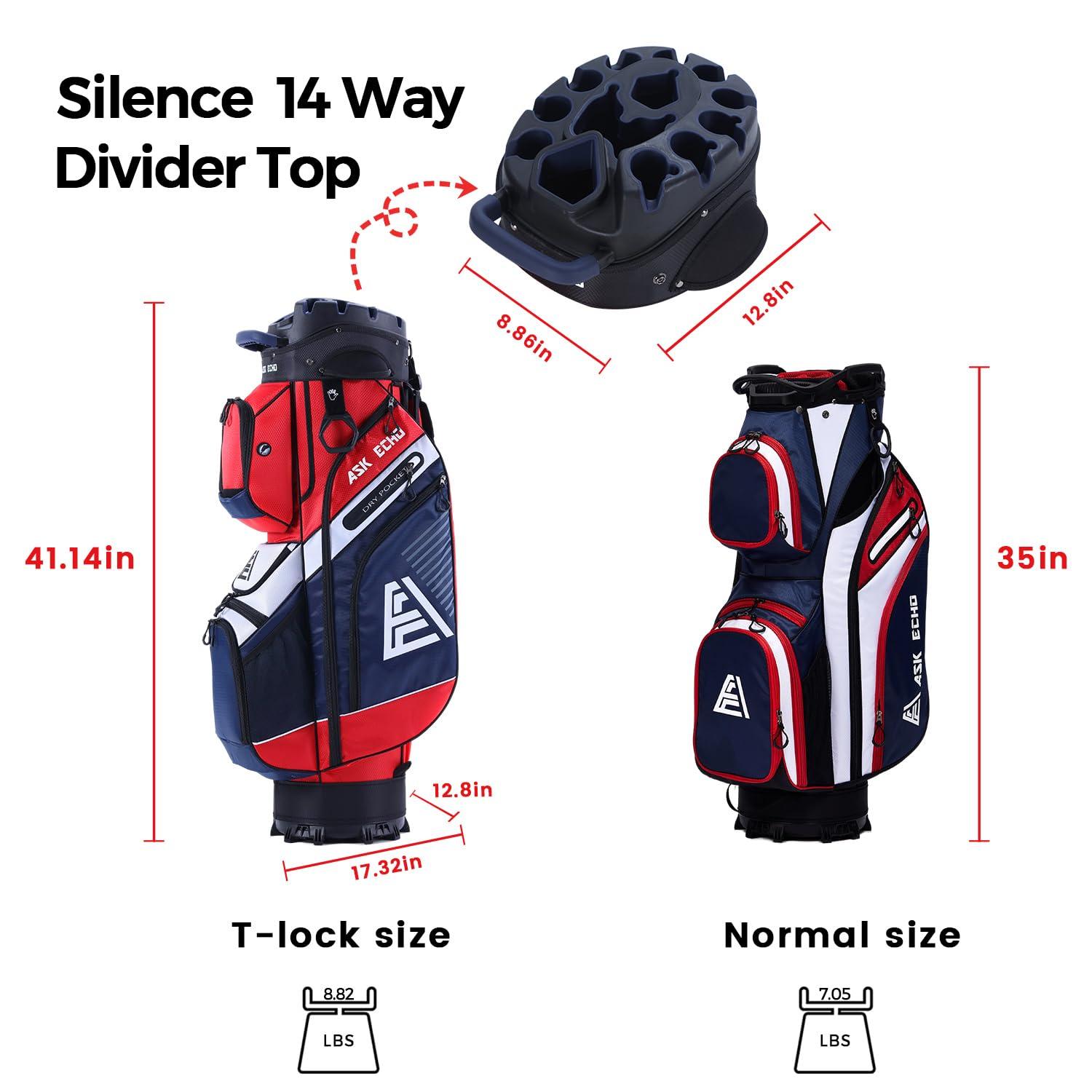 ASK ECHO T-Lock Golf Cart Bag with 14 Way Organizer Divider Top, Premium Cart Bag with Handles and Rain Cover for Men