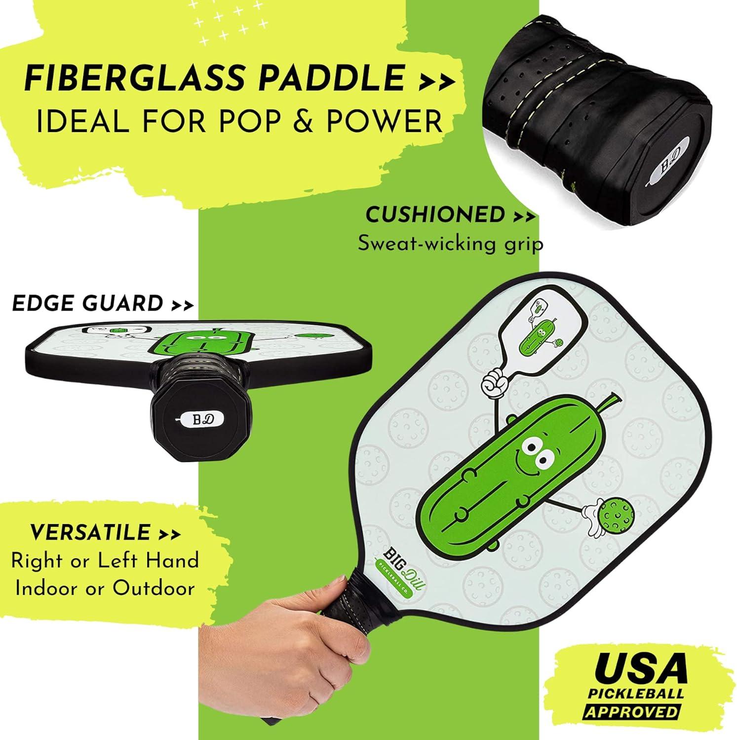 Big Dill Pickleball Co. Infinity Fiberglass Pickleball Paddles Set of 2 Paddles with Covers, 2 Pickleballs & Bag — Top-Rated Pickleball Set