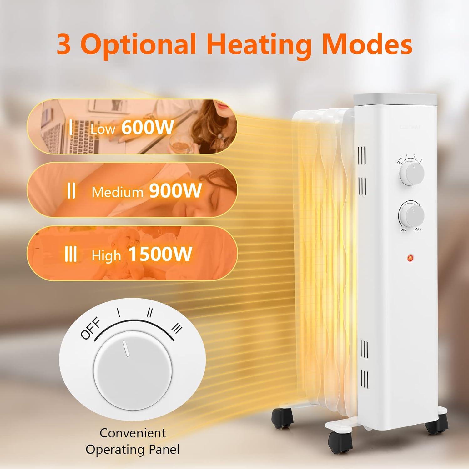 Costway 1500W Oil Filled Space Heater Electric Oil Radiant Heater w/ Safety Protection