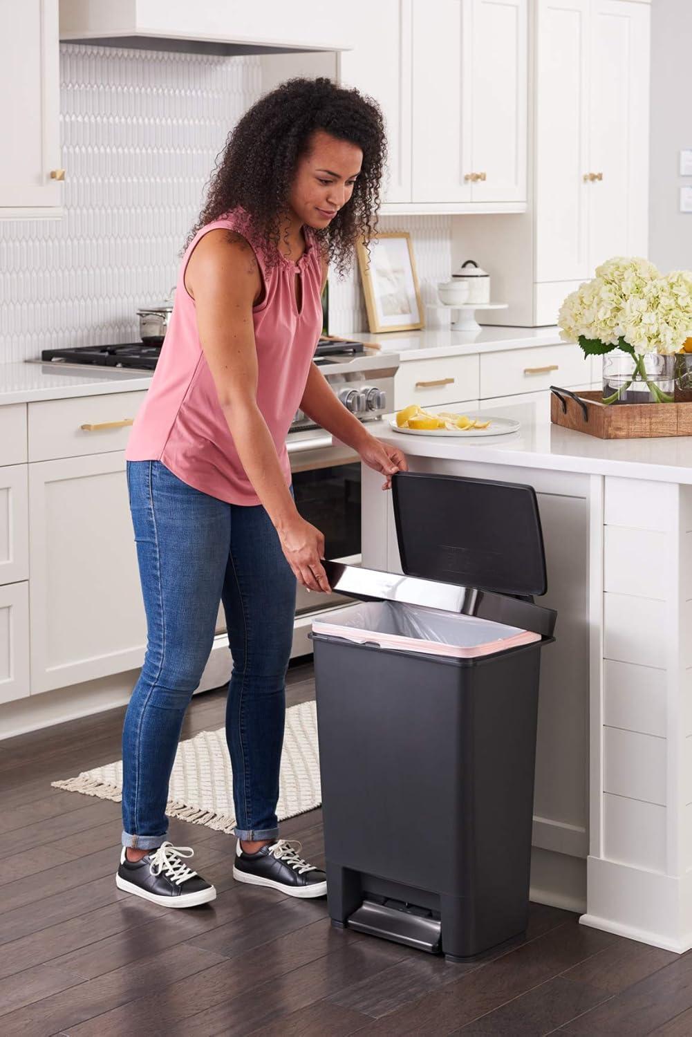 Charcoal Stainless Steel Rectangular Kitchen Trash Can with Pedal, 13 Gallon