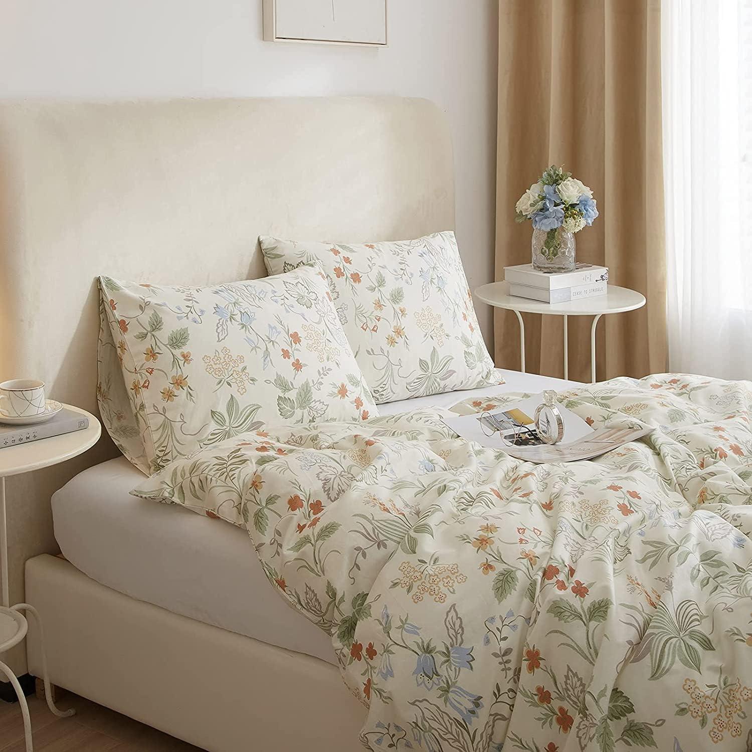 King White Cotton Botanical Floral Duvet Cover Set