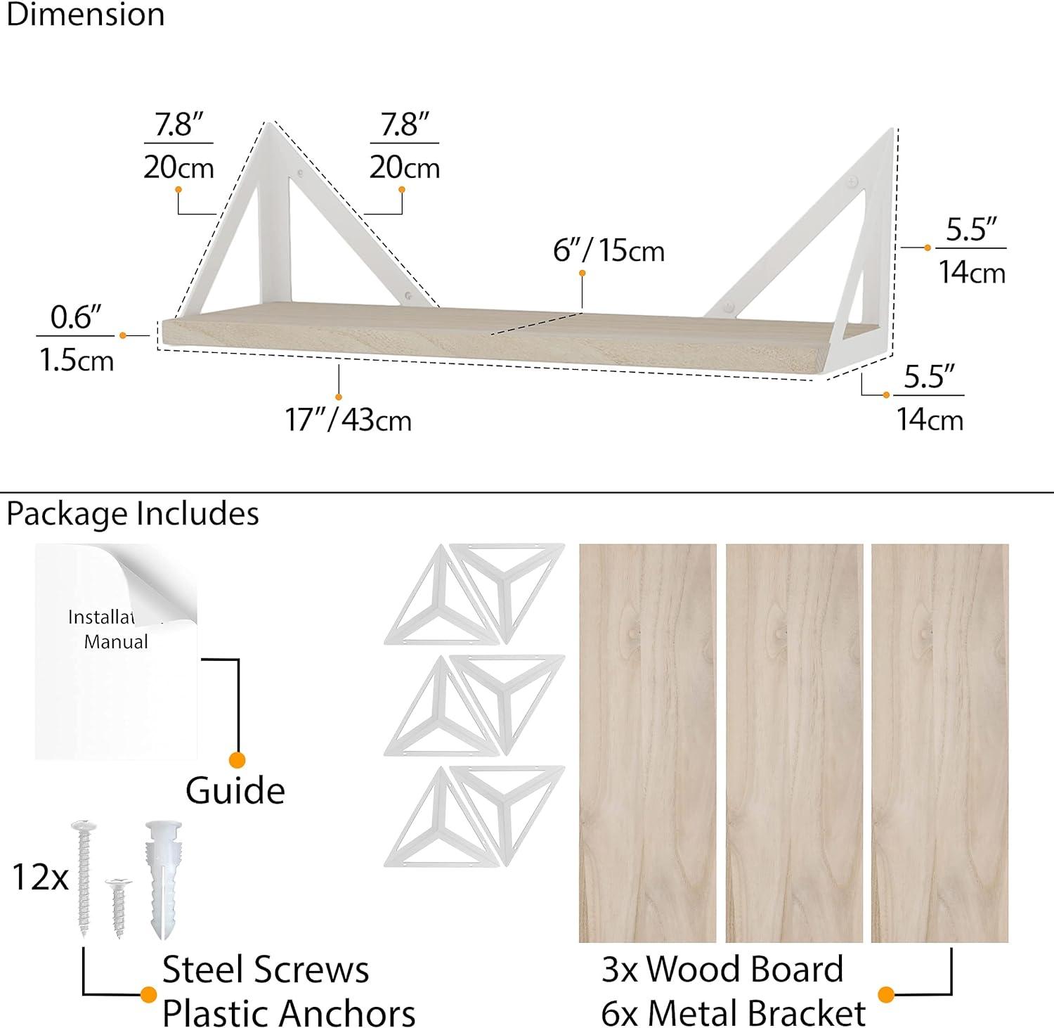 Natural Wood Floating Accent Shelf with White Brackets