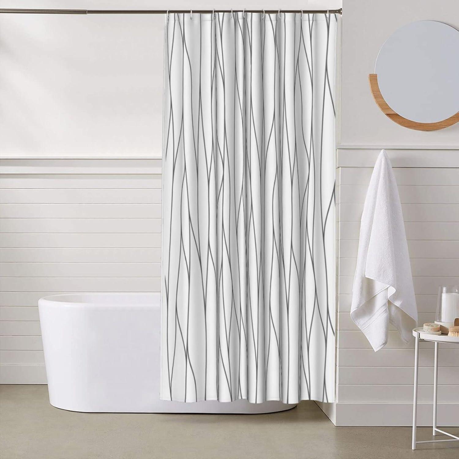 Black and White Fabric Shower Curtain for Bathroom with 12 Hooks, Nature Forest Tree Mountain Bath Shower Curtain Set for Hotel Home Men Women - 72 x 72 Inch