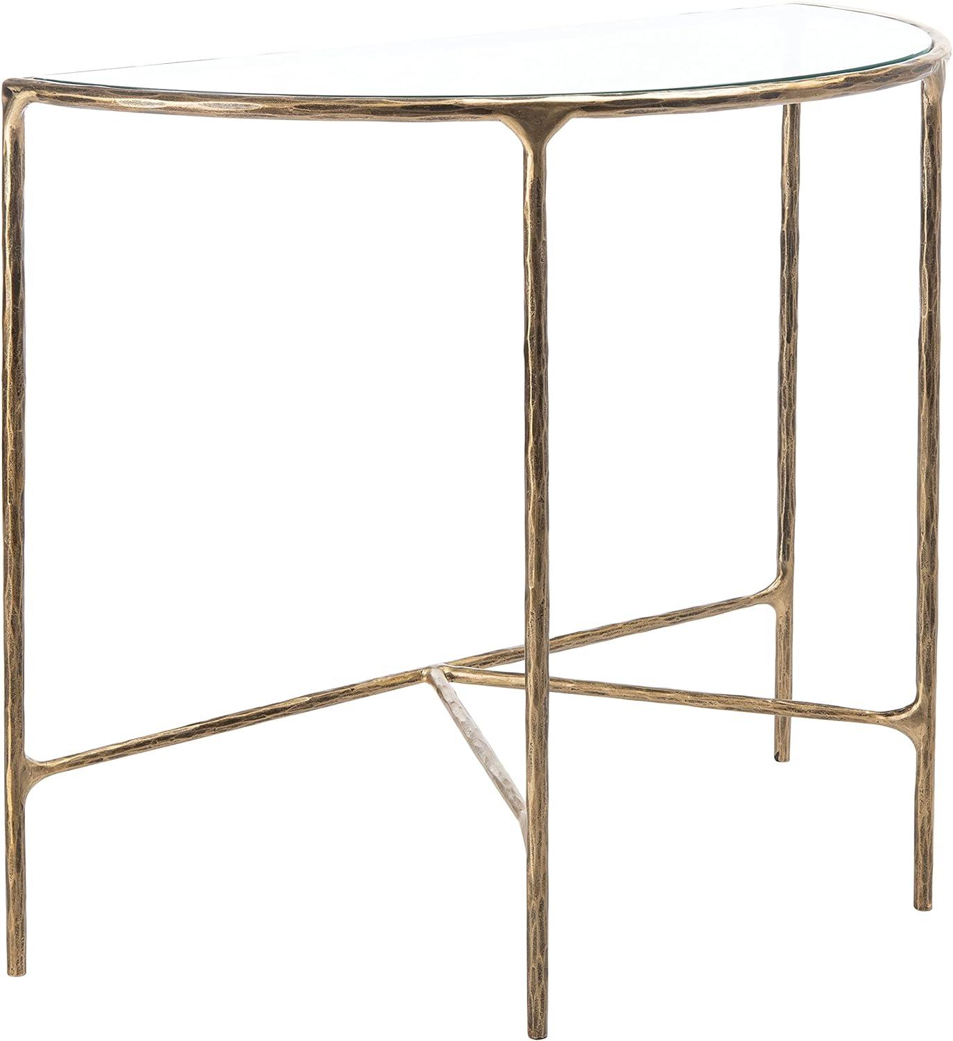 Aristocratic Brass Demilune Console Table with Sleek Glass Top