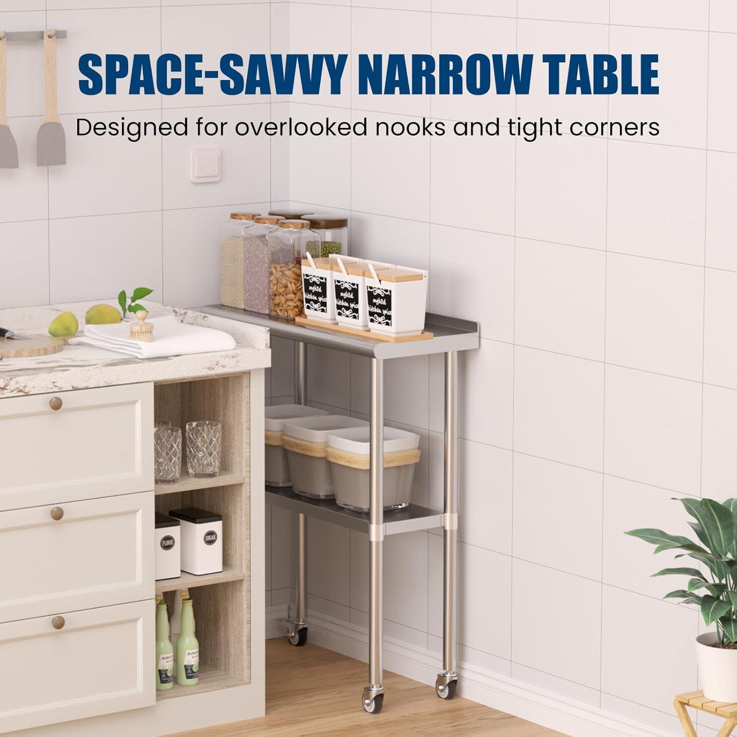 Sakiyr Stainless Steel Work Table, Heavy Duty Commercial Food Prep Table with Undershelf for Home Kitchen