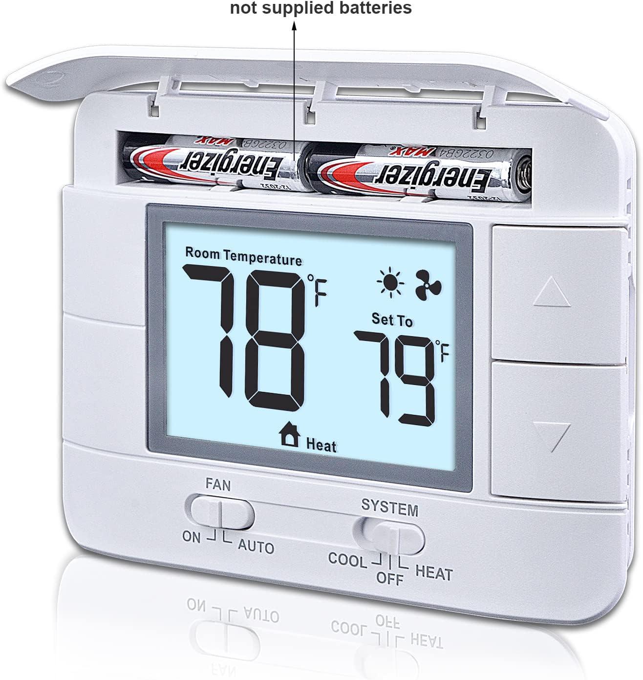 Non Programmable Thermostat for Home 1 Heat/ 1 Cool Single-Stage System, with Room Temperature Monitor (LCD White Backlit Screen)