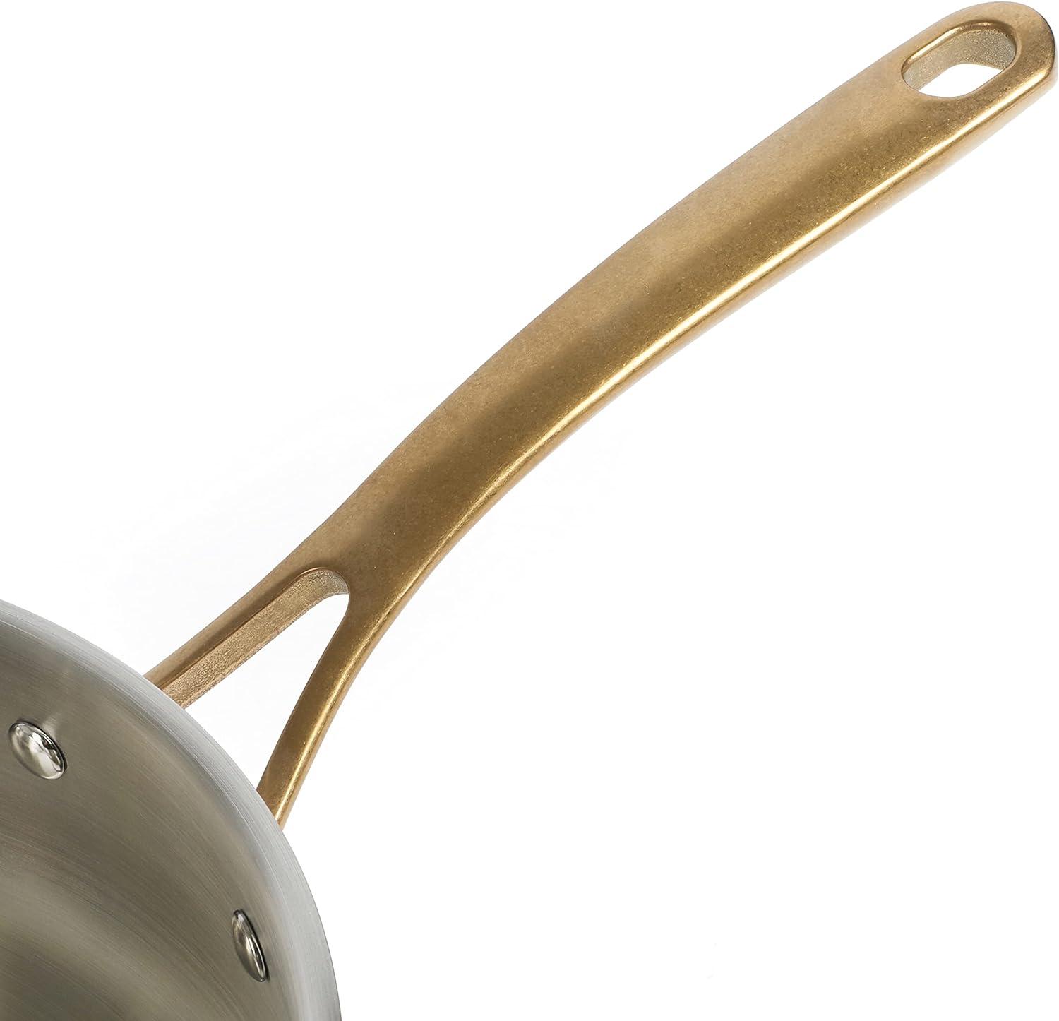 3.5 Qt Stainless Steel Sauté Pan with Gold Handles and Lid