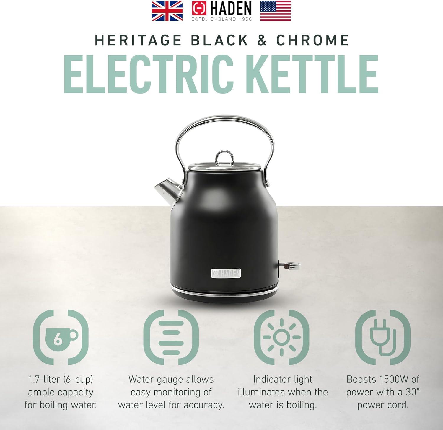 Haden Margate Poodle and Blonde Electric Kettle 1.7 Liter Cordless Stainless Steel with Tottenham Dalmatian Print and Auto Shut Off, Multicolor