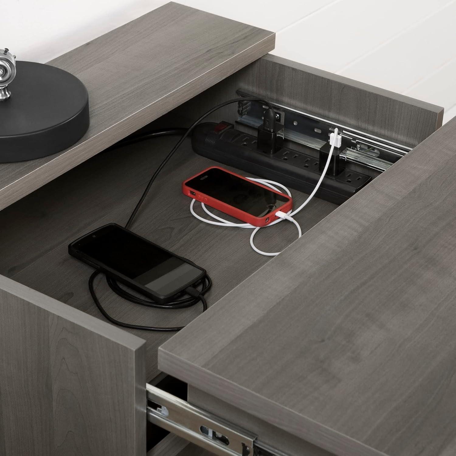 Gray Maple 2-Drawer Nightstand with Charging Station