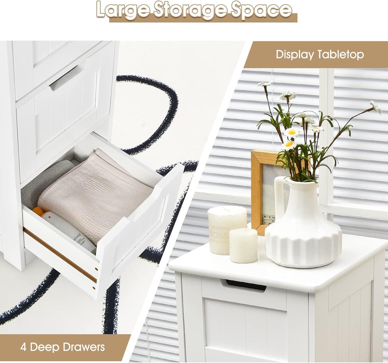 White MDF Freestanding Cabinet with 4 Drawers
