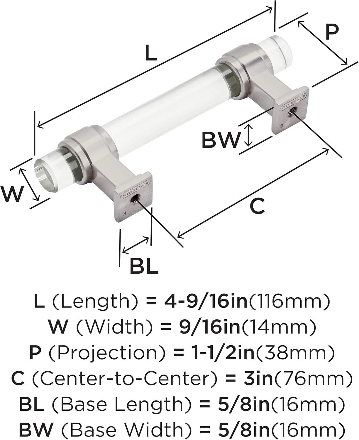 Amerock Glacio 3 inch (76mm) Center-to-Center Clear/Satin Nickel Cabinet Pull