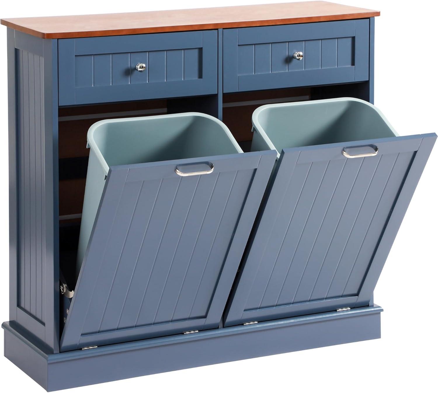 Tilt Out Trash Can Cabinet with Double Hidden Trash Can Holder